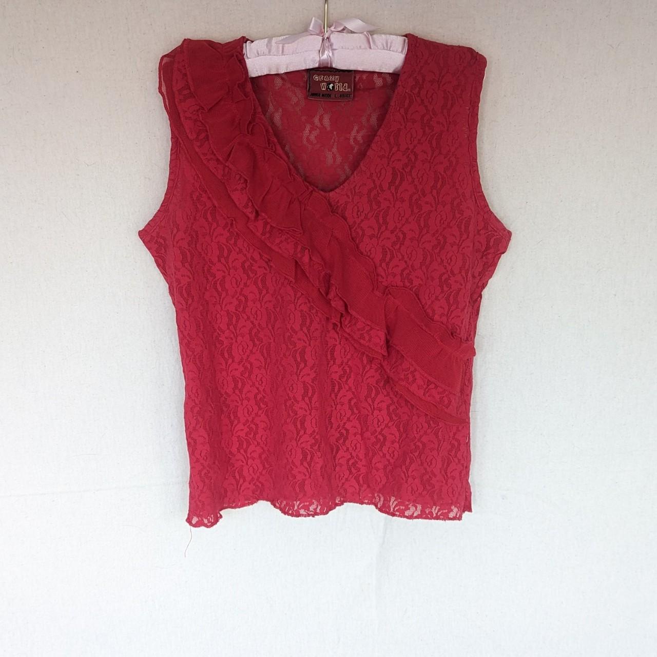 Cute lace red top / vest. With asymmetrical frilly... - Depop