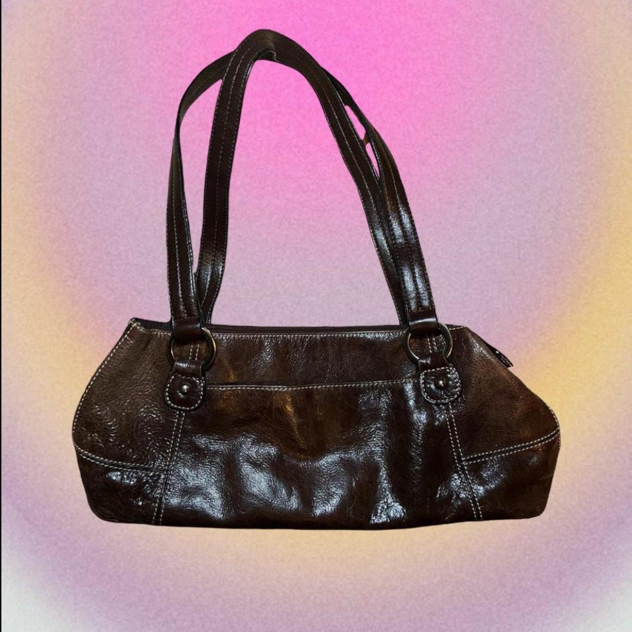 Giani Bernini Handbag Purse Black with Gray Pocket Brown Trim Faux Leather  - Helia Beer Co