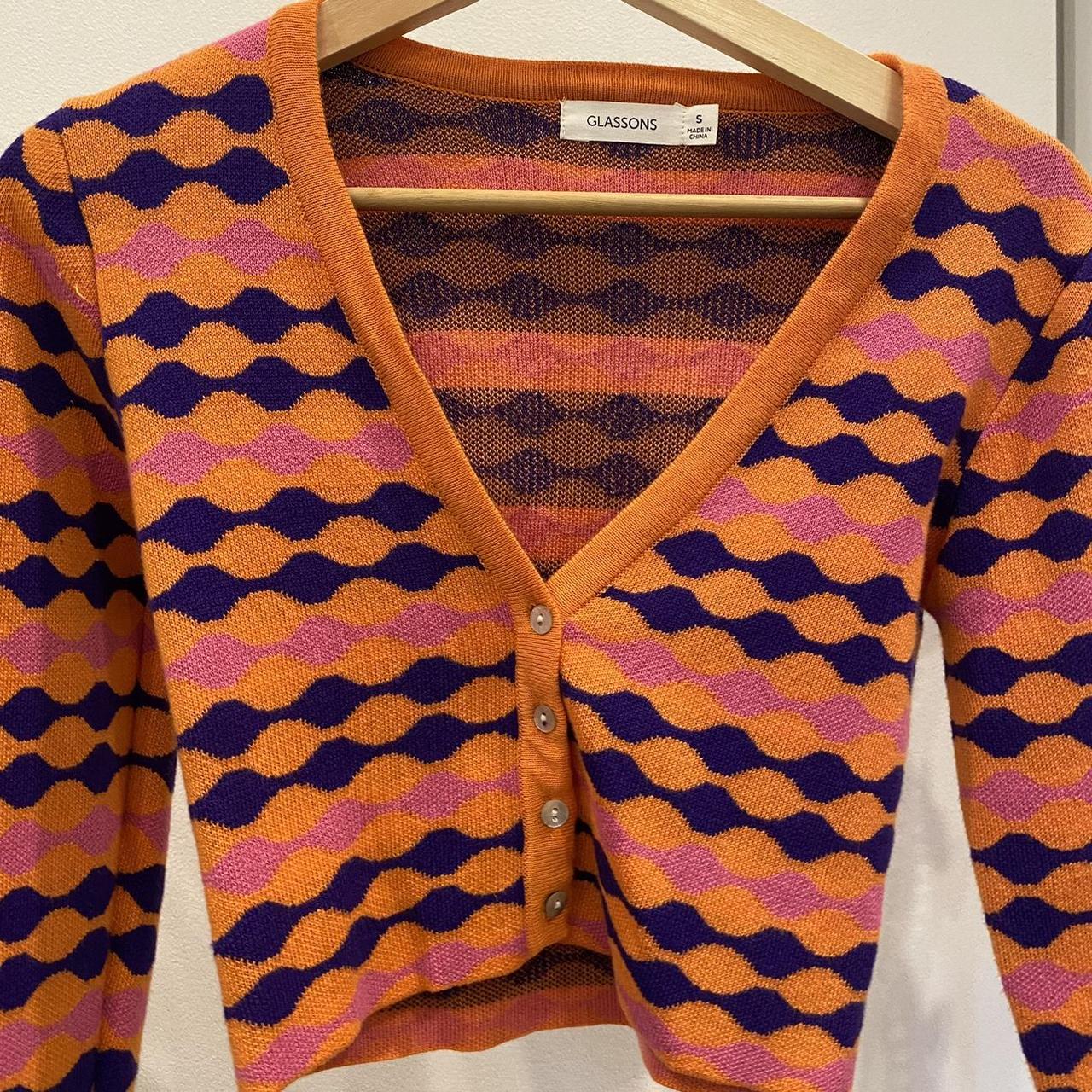 Retro 70s style colourful Glassons cropped cardigan.... - Depop