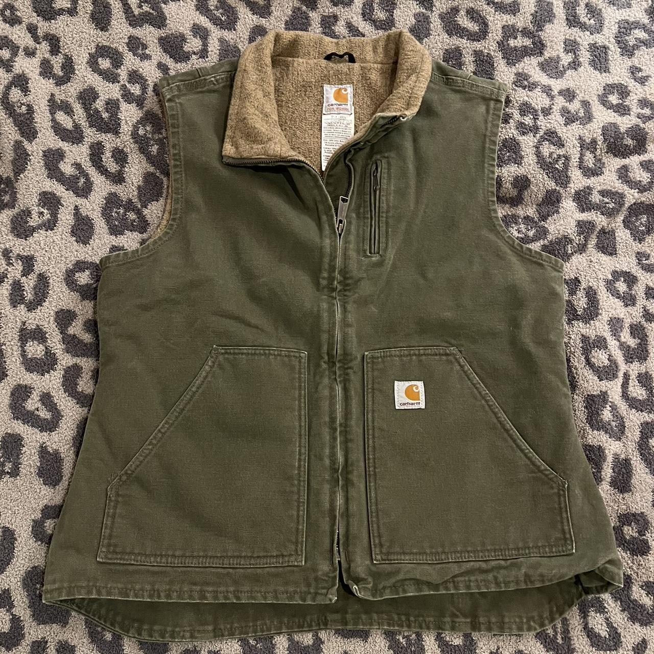 Fleece lined army green vintage Carhartt vest Size... - Depop