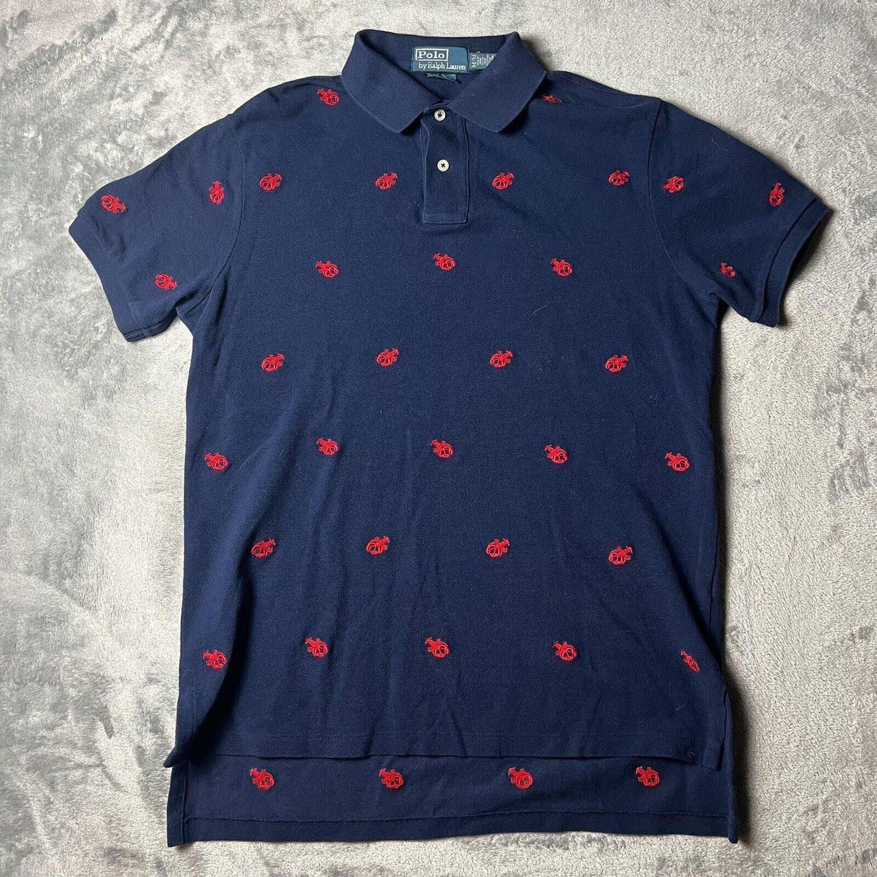 Polo Ralph Lauren Shirt Mens M Blue Navy Lobster All... - Depop