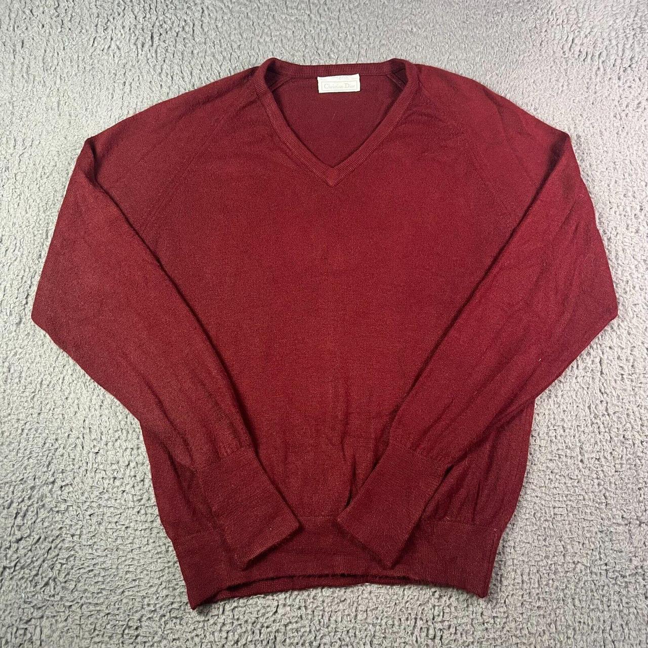 Vintage Christian Dior Sweater Mens Large Red V Neck. Depop