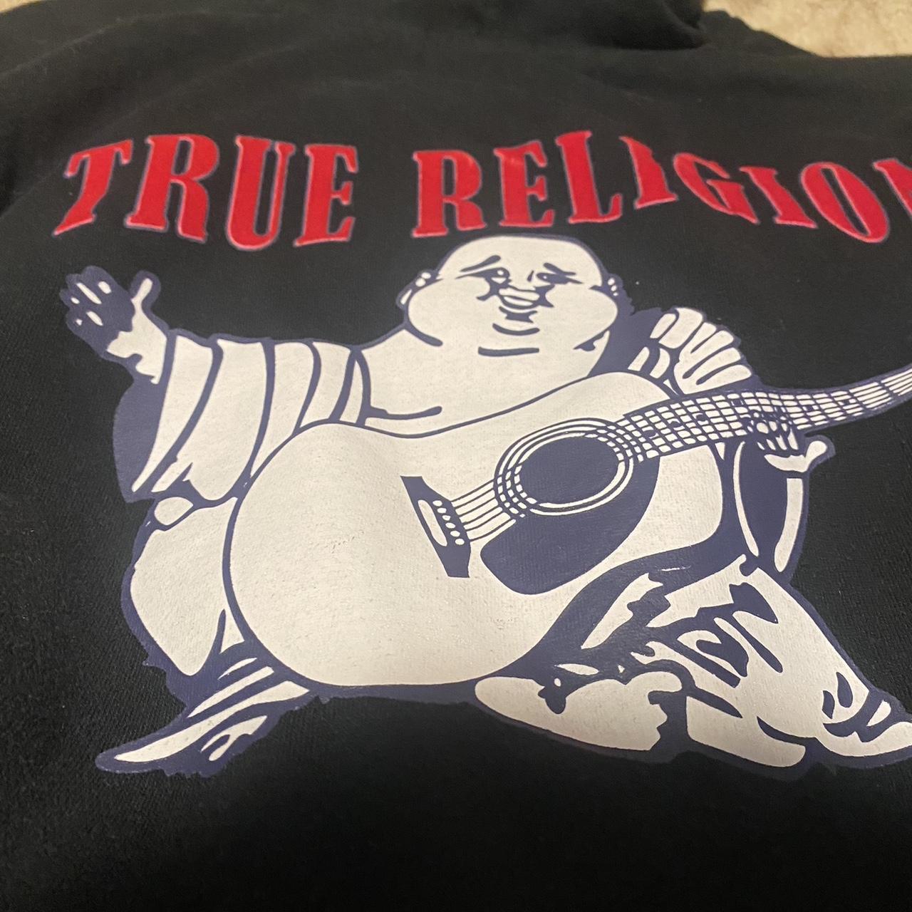 True Religion Men's Red and Black Hoodie Depop