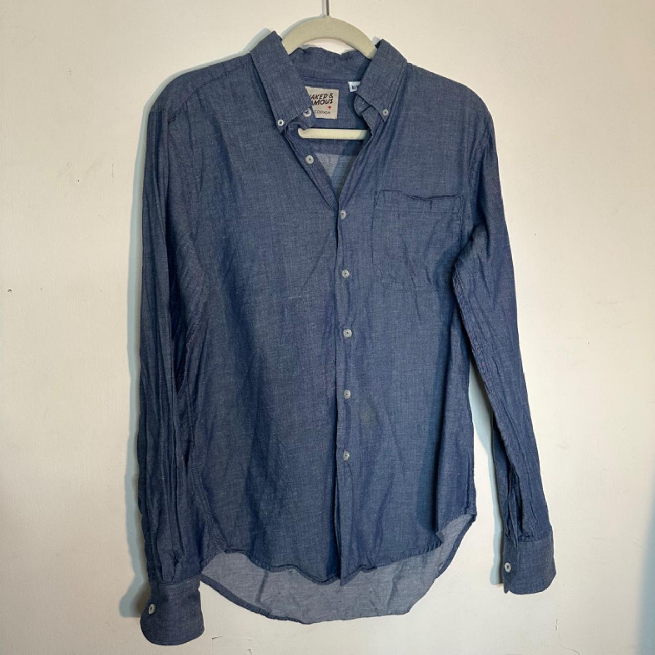 Naked & Famous 100% cotton button down Medium Faint... - Depop