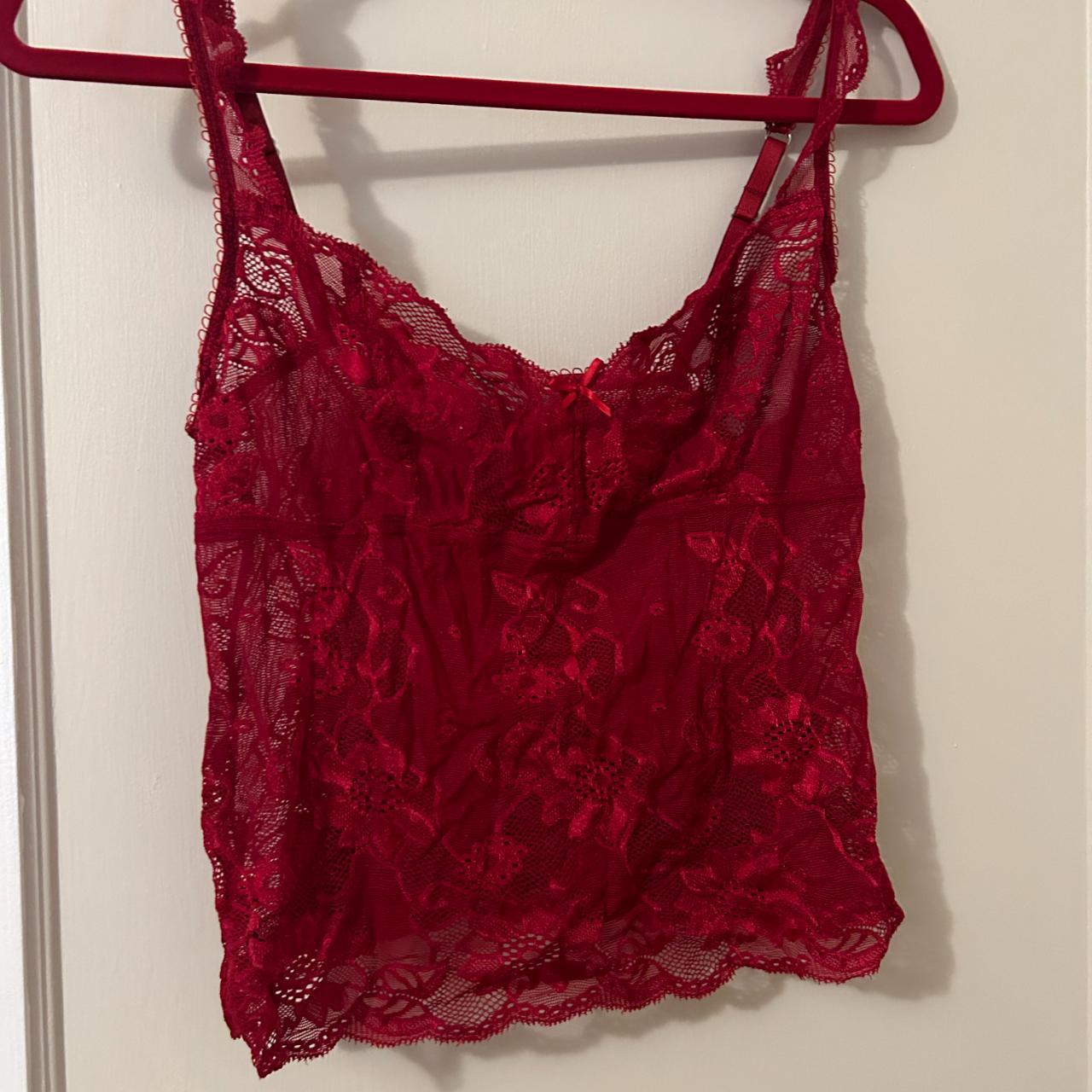 Lace Red Cami Cute see-through lace cami with a bow... - Depop
