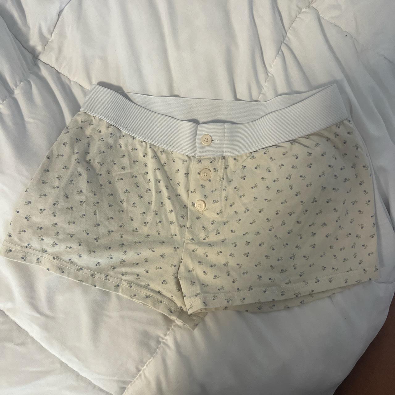 brandy melville boy short boxers cream with blue... - Depop