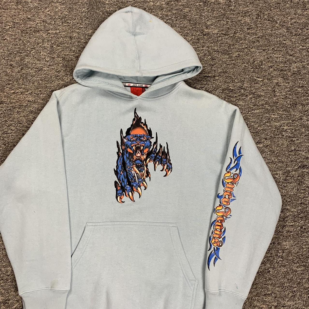 Baby blue jnco flame puff print graphic hoodie Tag... - Depop