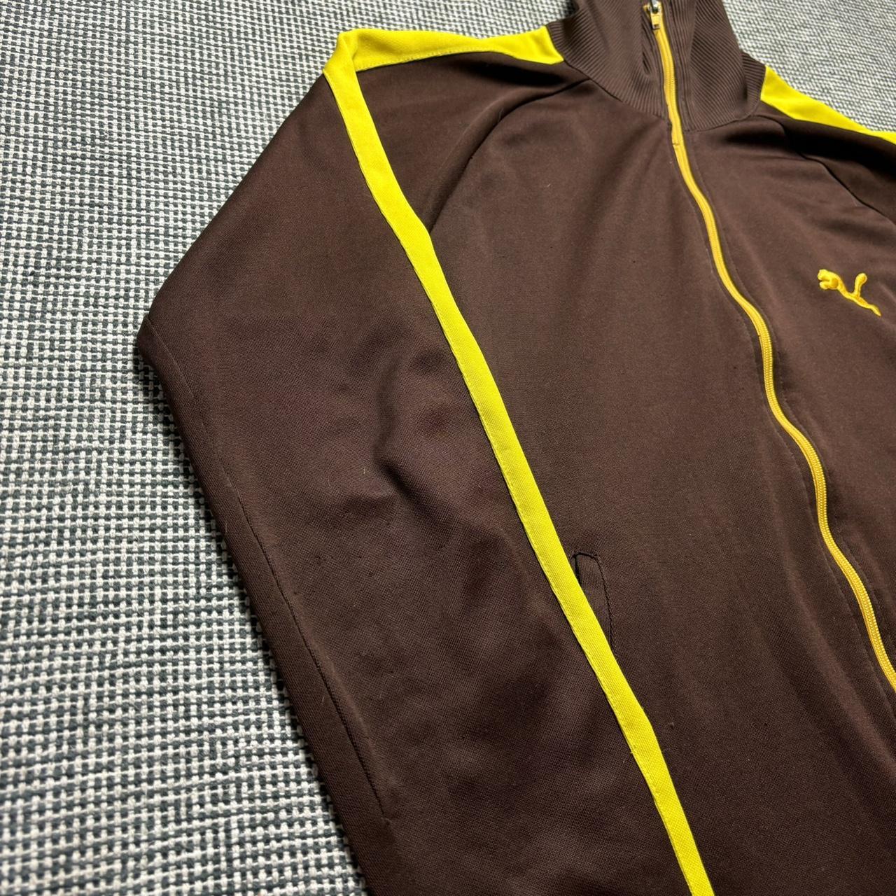Brown and yellow puma zip up track jacket. Size | Depop