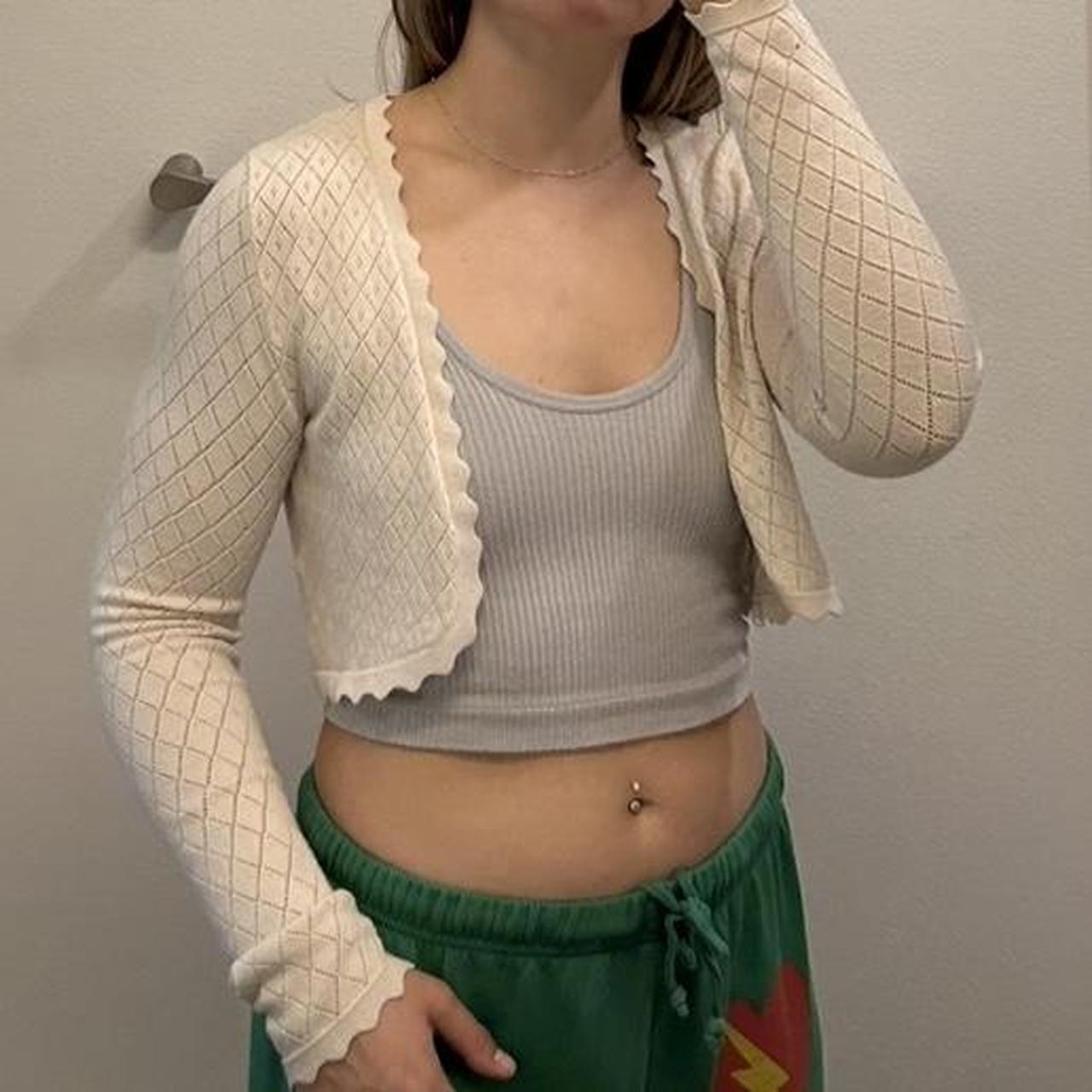 KENDALL KYLIE Women's Cardigan Cream/White S – Cream cropped