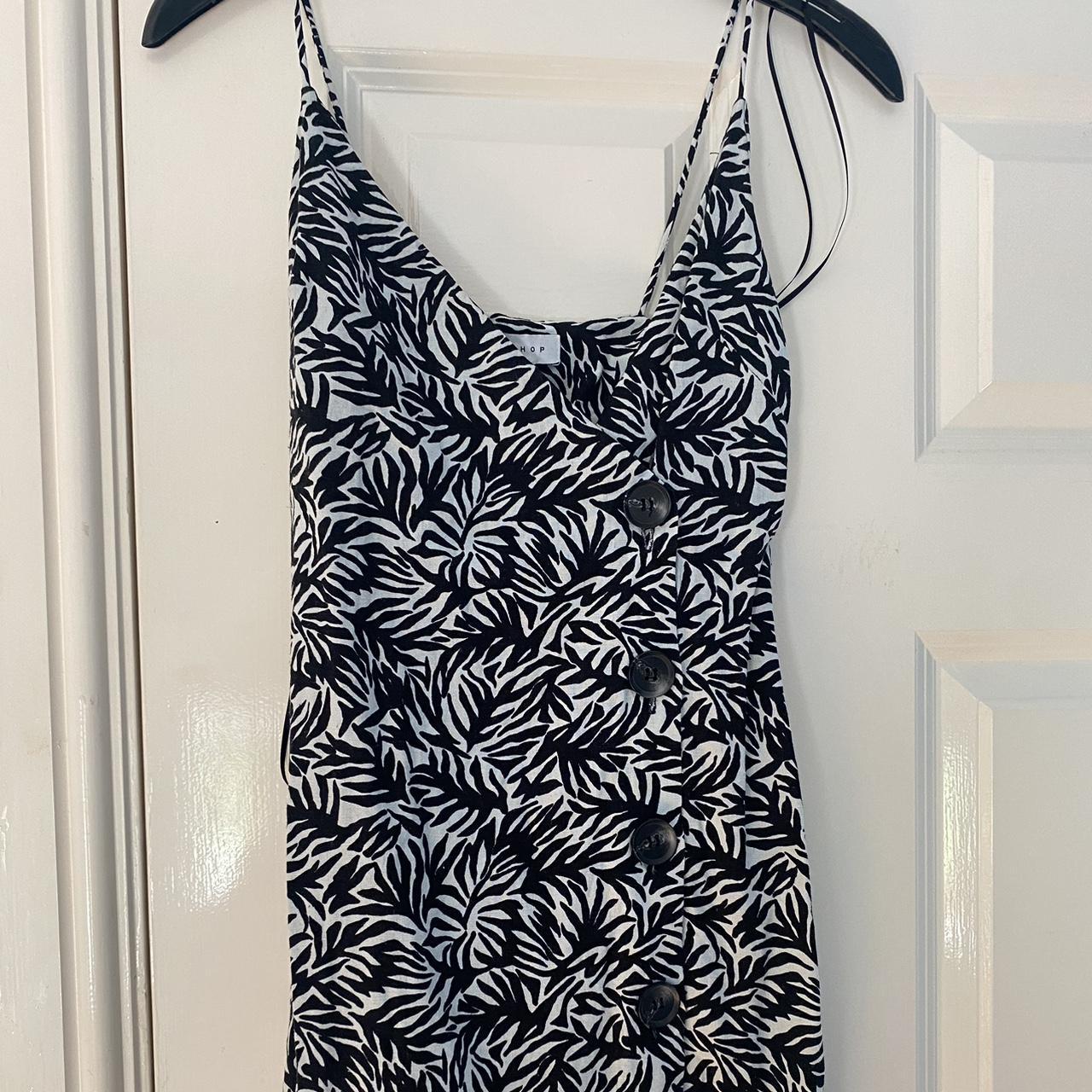 black and white palm pattern dress with a... Depop