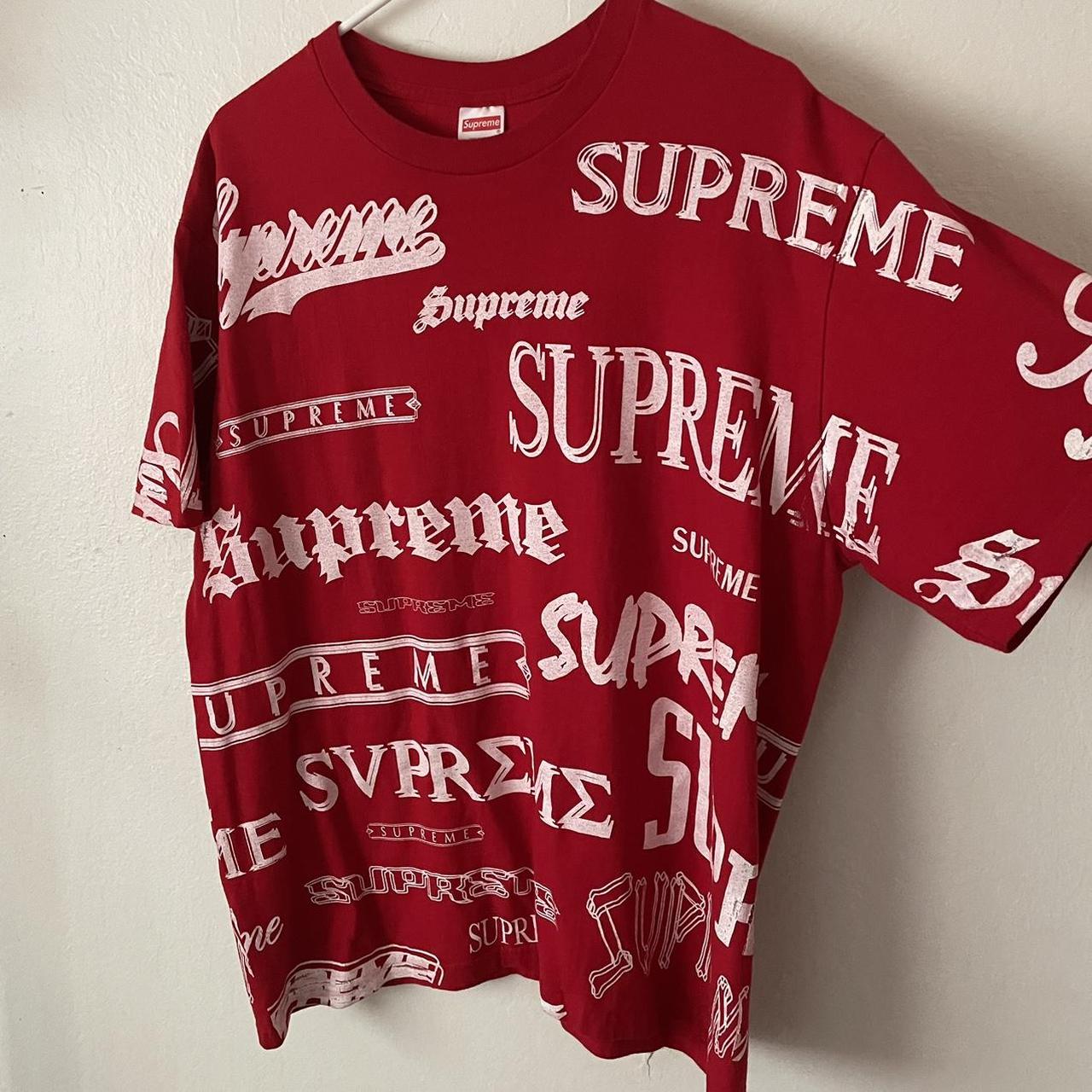 Supreme Men's Red and White Tshirt Depop