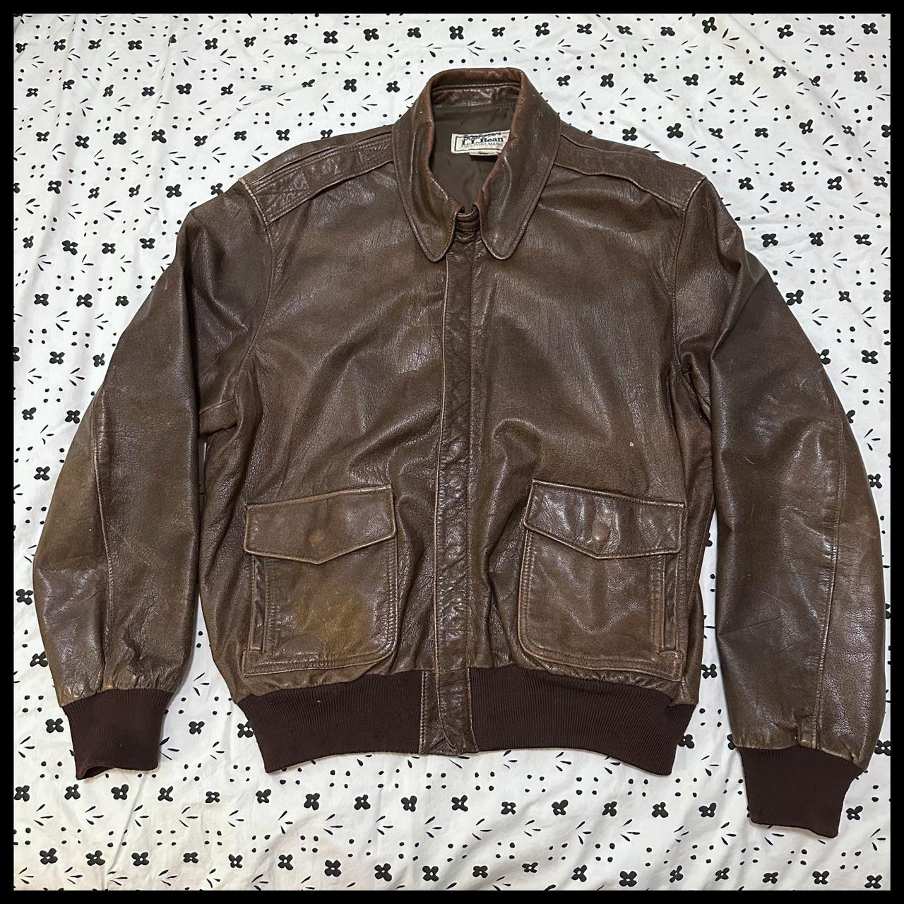 LL Bean leather bomber jacket style A2 Excellent... - Depop