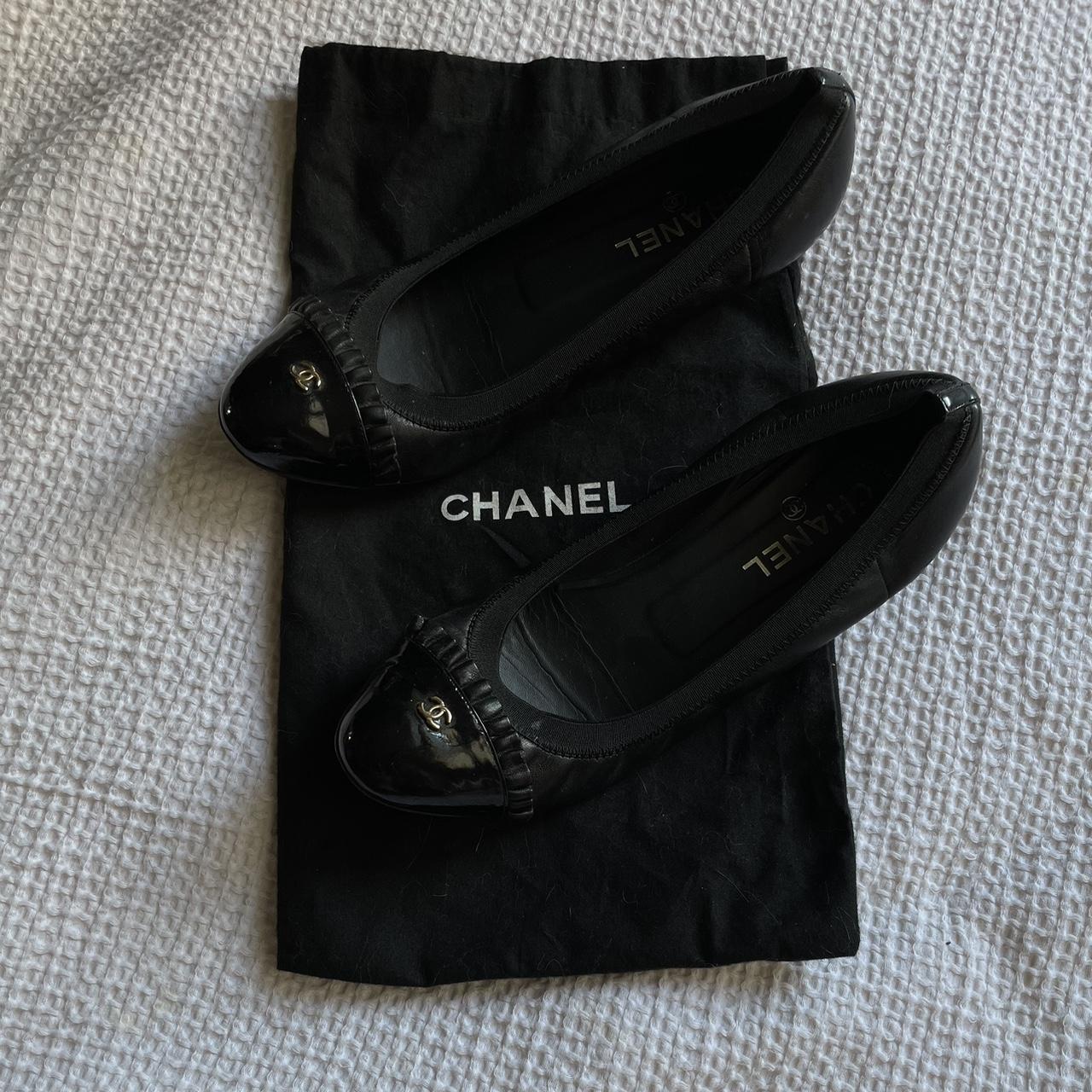 Vintage Chanel ballet flats w/ patent leather toes, - Depop