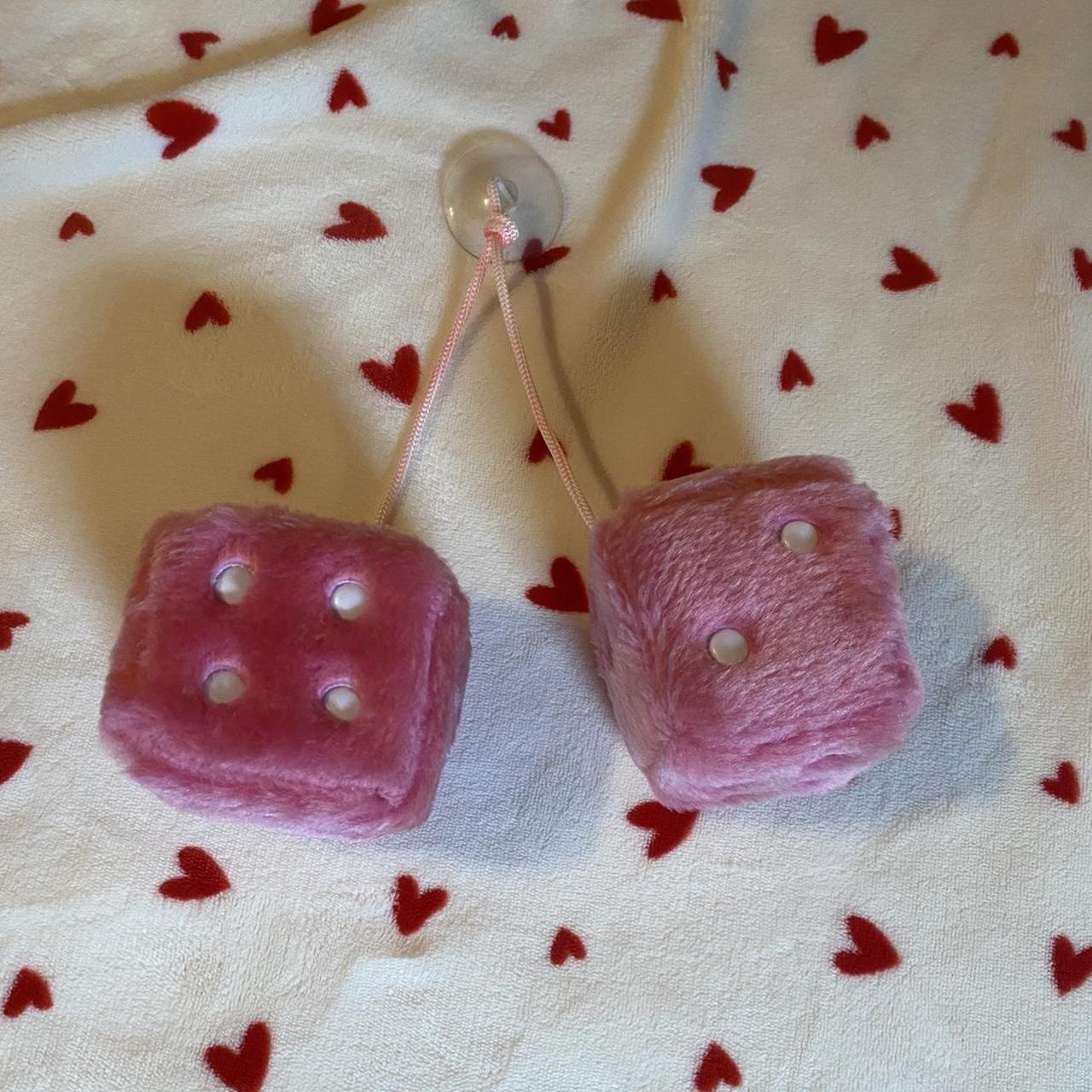 pink fluffy dice for car rear view mirror... Depop