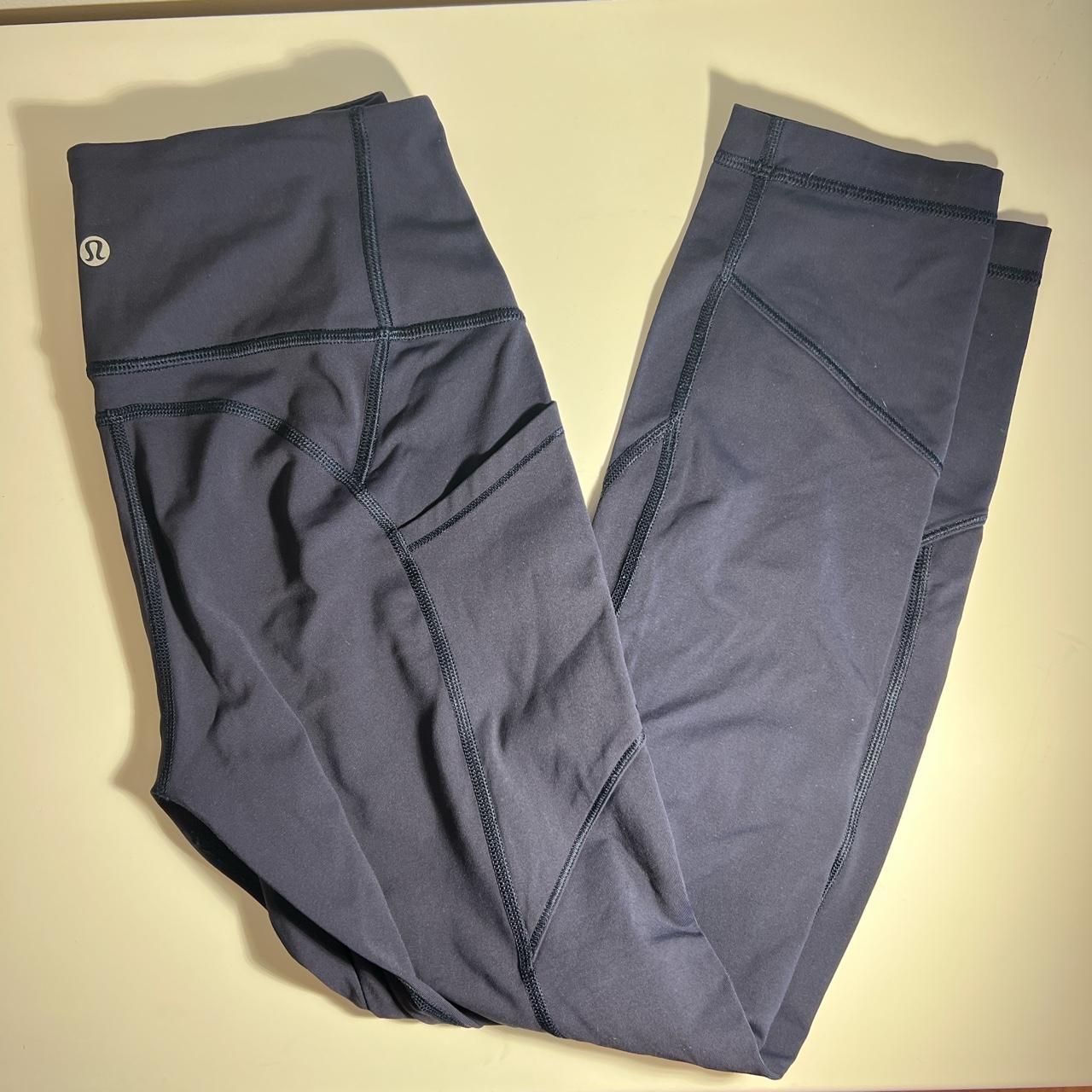 Size 6 midrise navy blue lululemon leggings with 3 - Depop