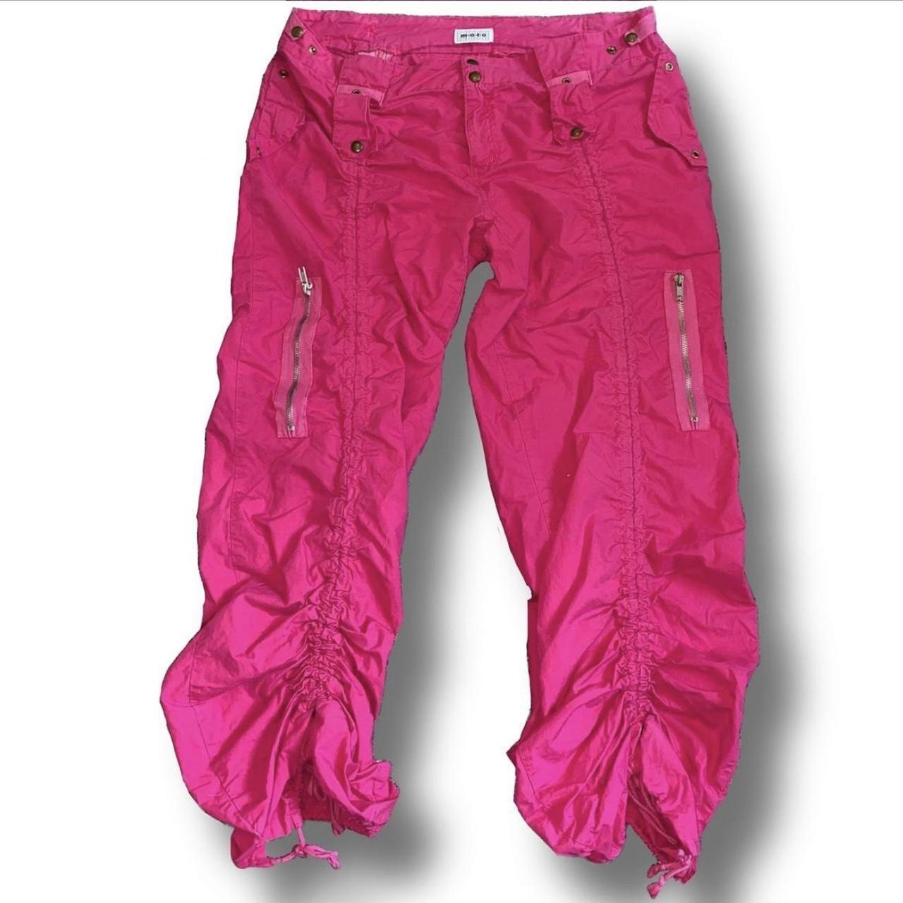 Hot pink low waisted cargo trousers with adjustable... - Depop