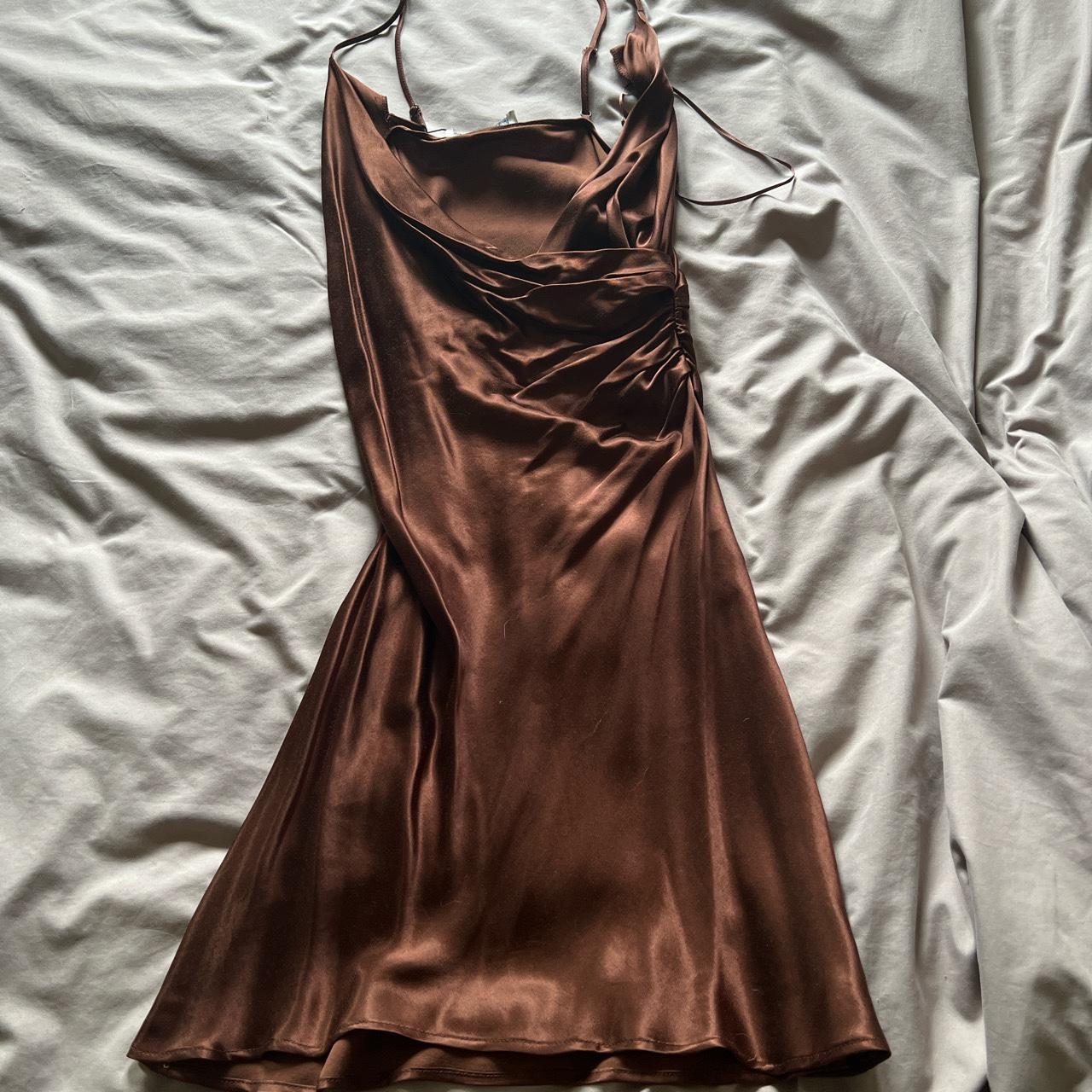 Zara brown silk mini dress Brand new with tags... - Depop