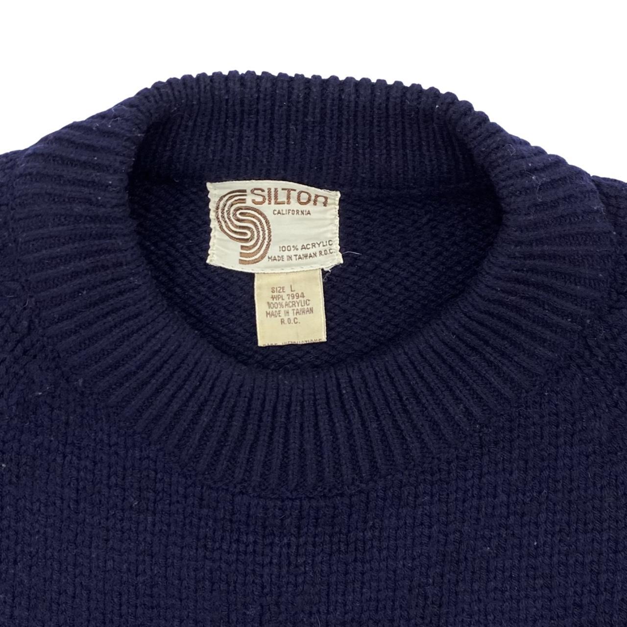 Vintage 80s | Silton California | Navy Knit Sweater... - Depop