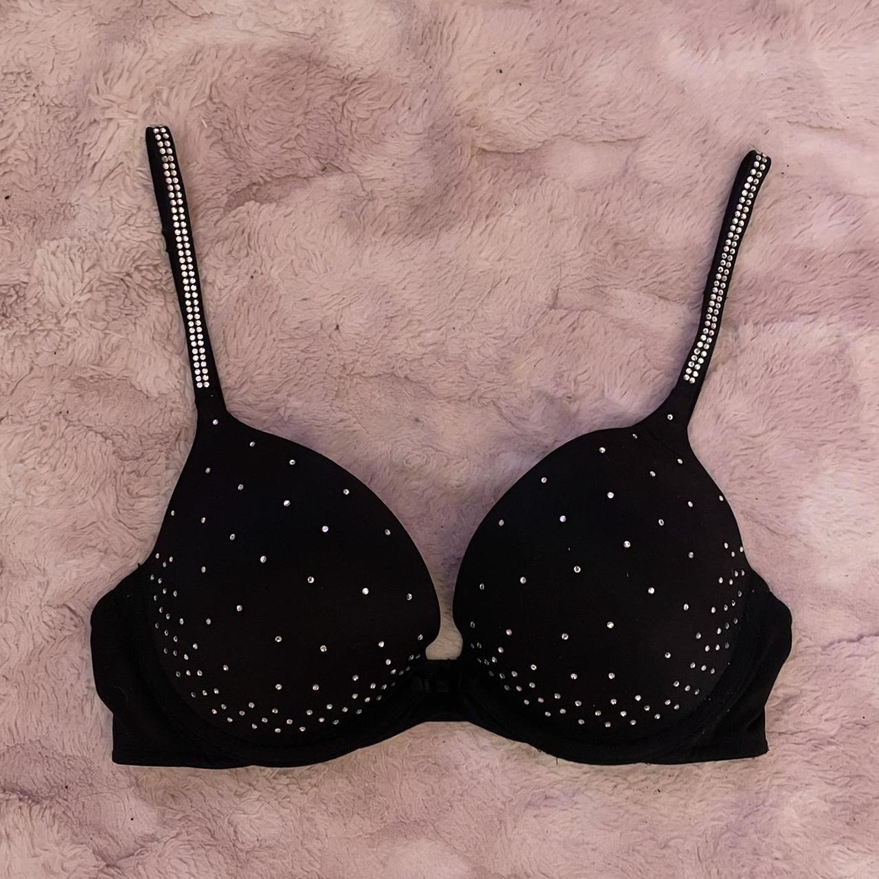 Victoria's Secret Women's Black and Silver Bra | Depop