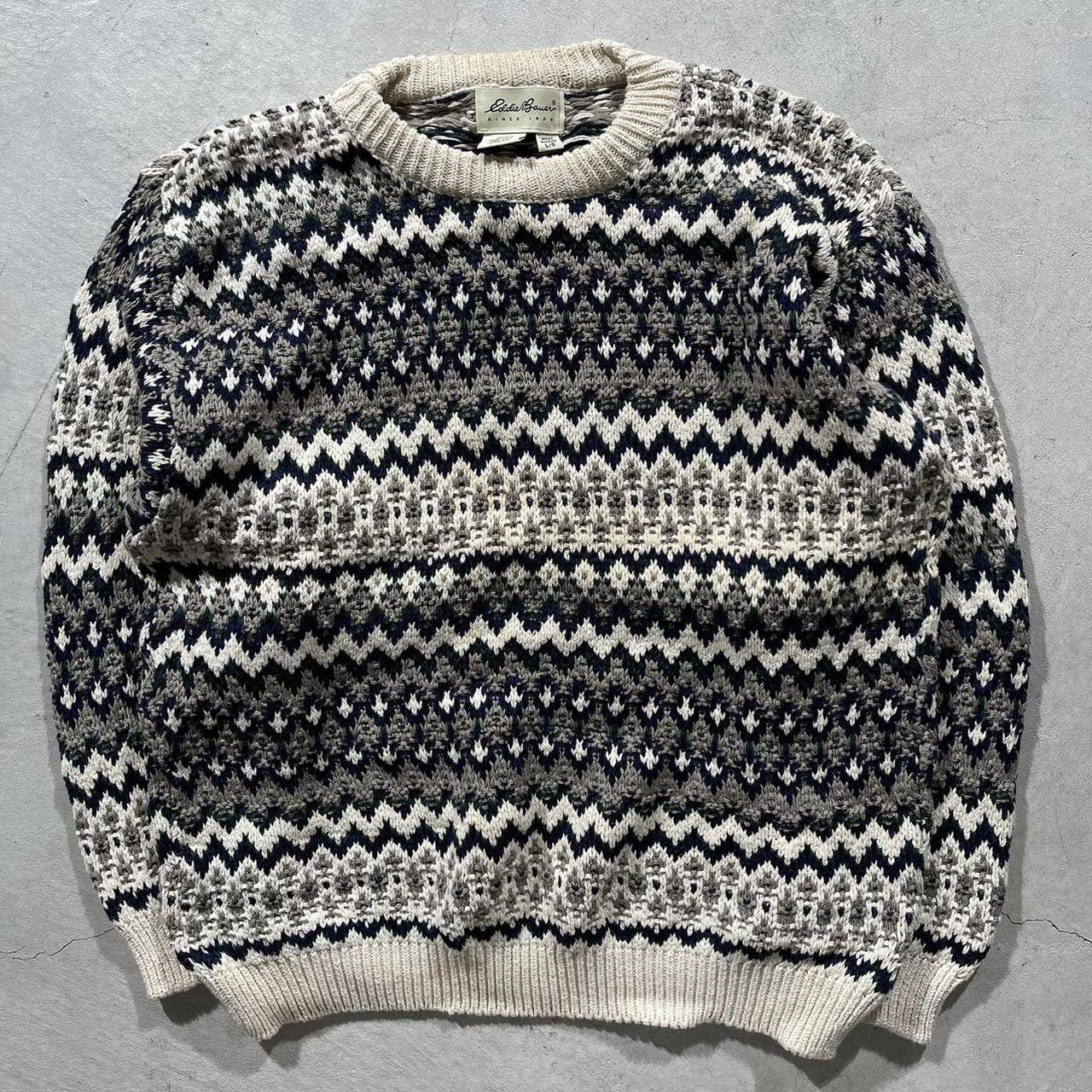 Vintage 1990s Eddie Bauer Cream Nordic Print Knit... - Depop