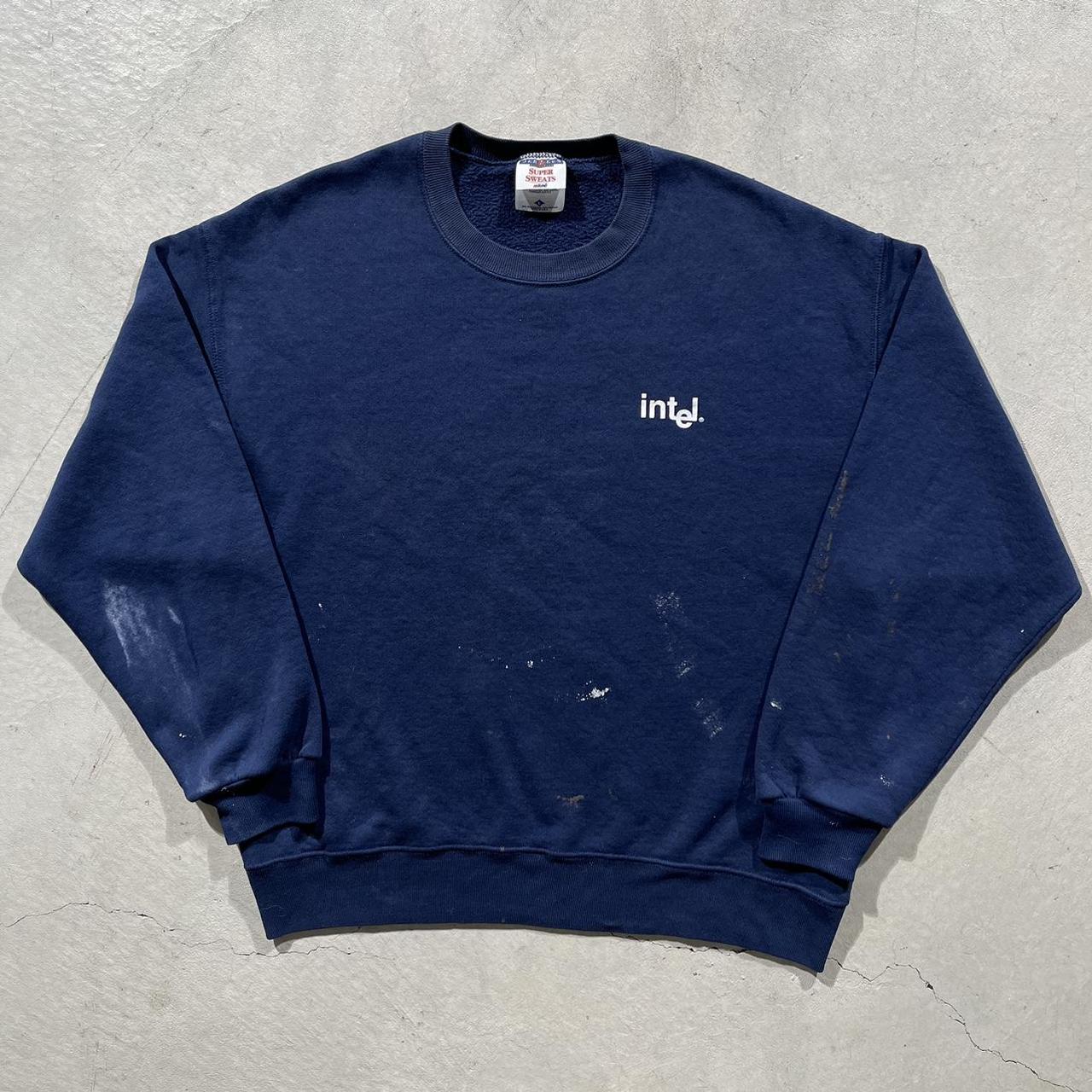 Jerzees Men's Navy and White Sweatshirt | Depop