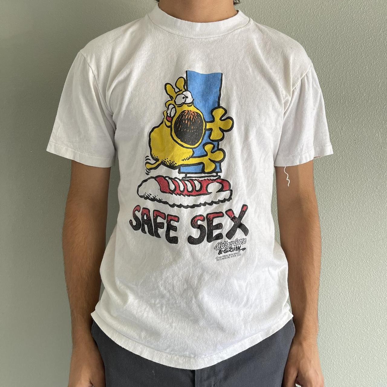 Vintage 1980s NSFW Safe Sex Comic Dog Tee great... - Depop