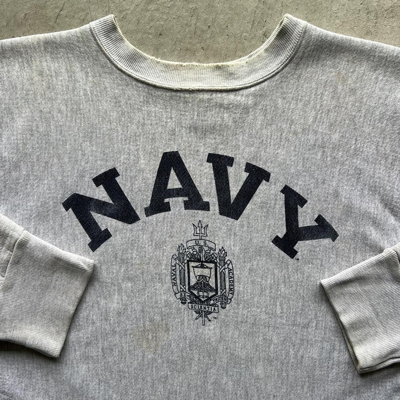 Vintage 1980s Grey US Navy Reverse Weave... - Depop