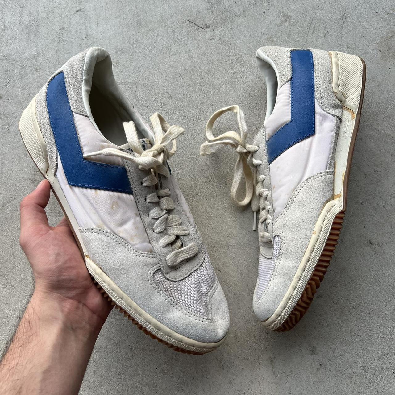 Vintage 1980s White and Blue Pony Samba Like. Depop