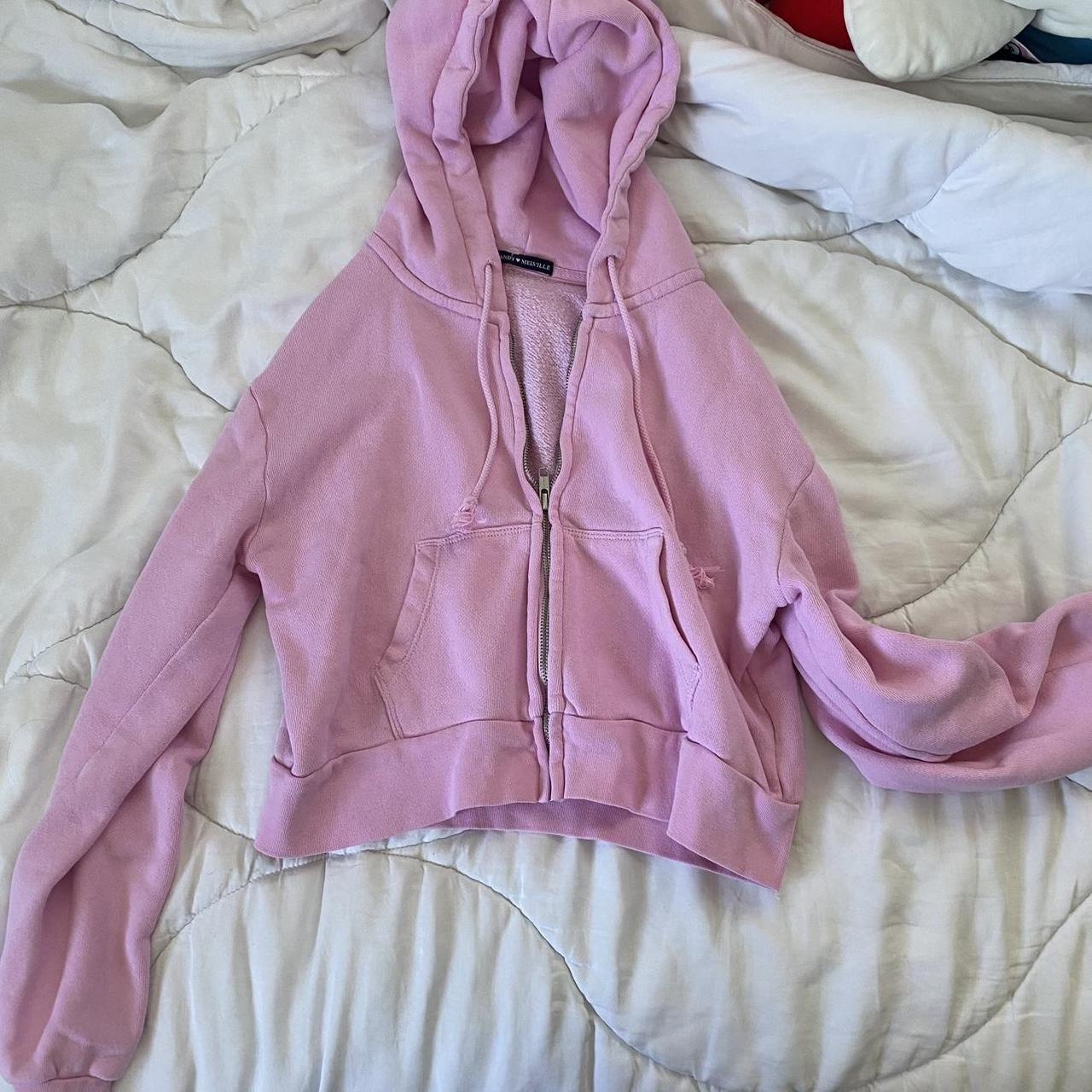 Hot pink brandy melville cropped zip up hoodie.... Depop
