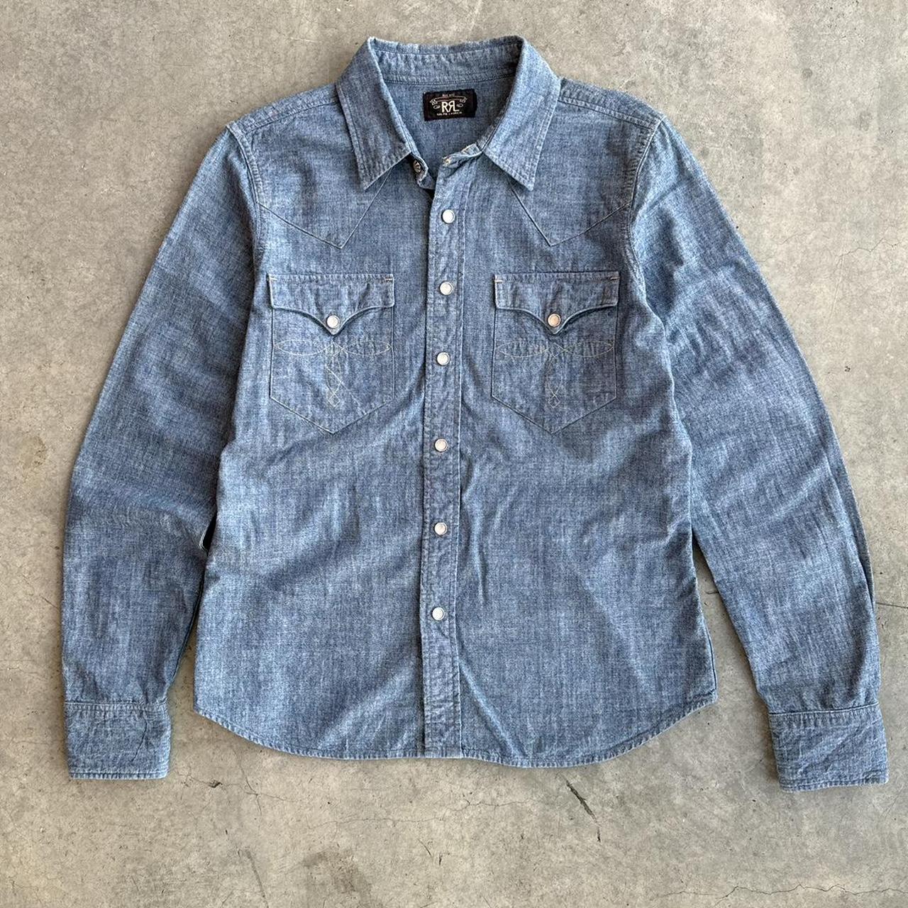 RRL long sleeve western pearl snap button chambray... - Depop