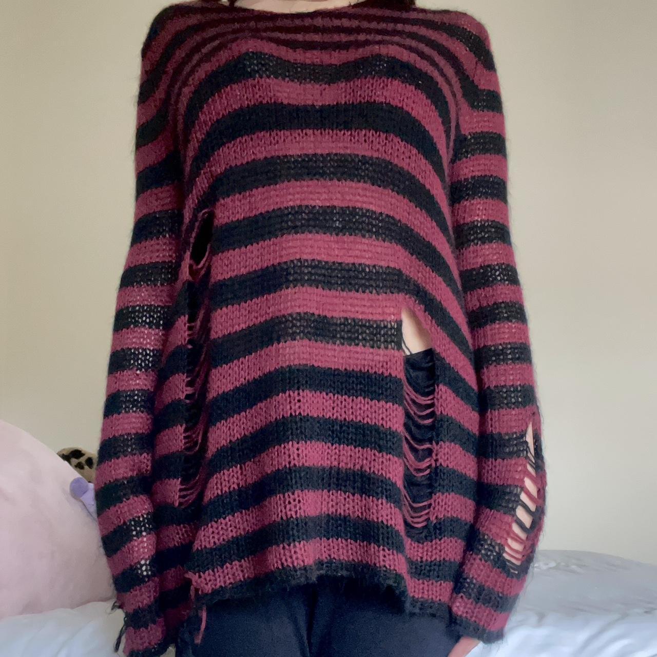 black & red distressed sweater !! it gives a badass... - Depop