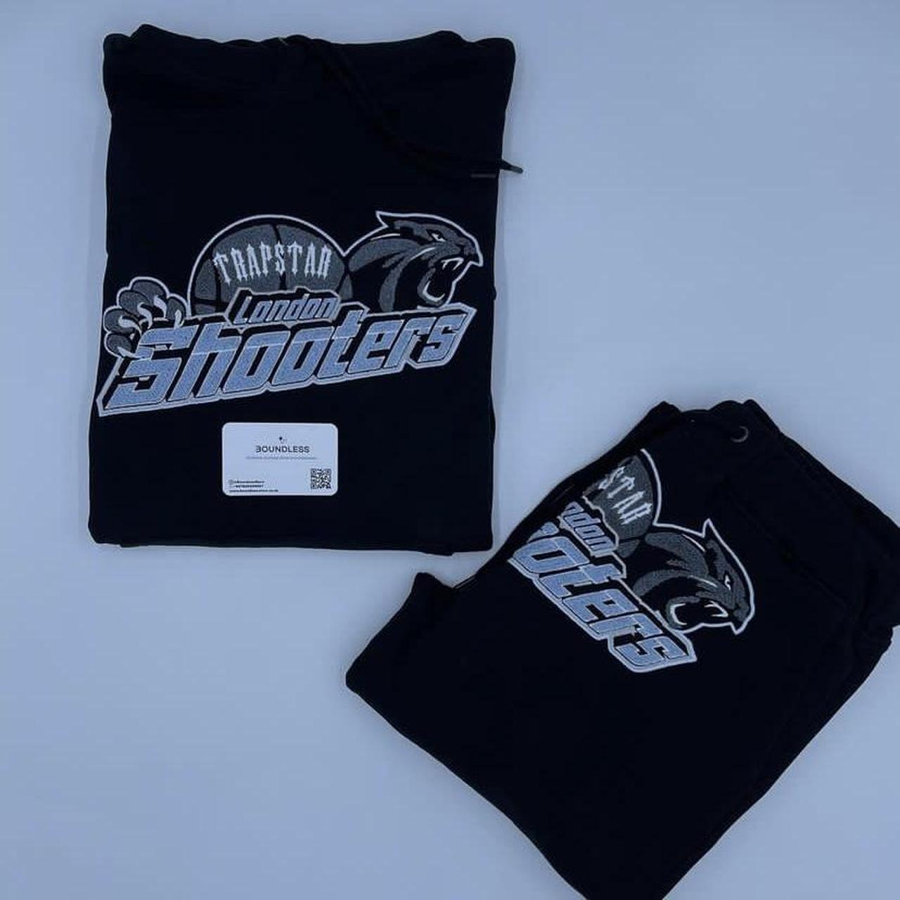 Trapstar Men's Black and Navy Hoodie Depop