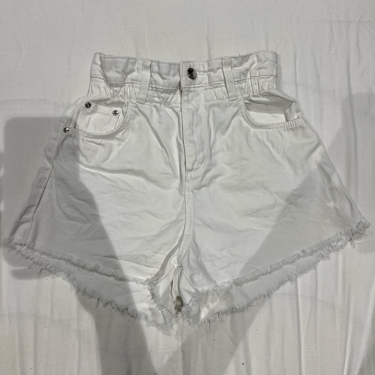 white bershka denim shorts - high waisted with... - Depop