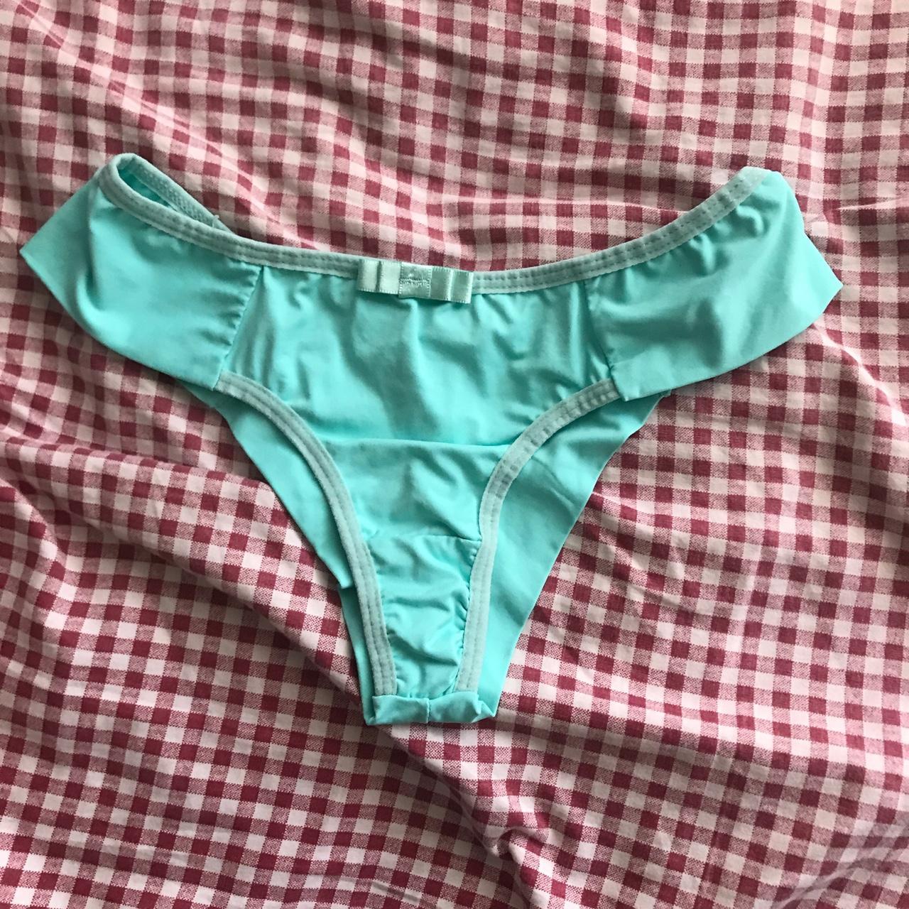 NWOT blue thong with a little bow. labeled as a... - Depop