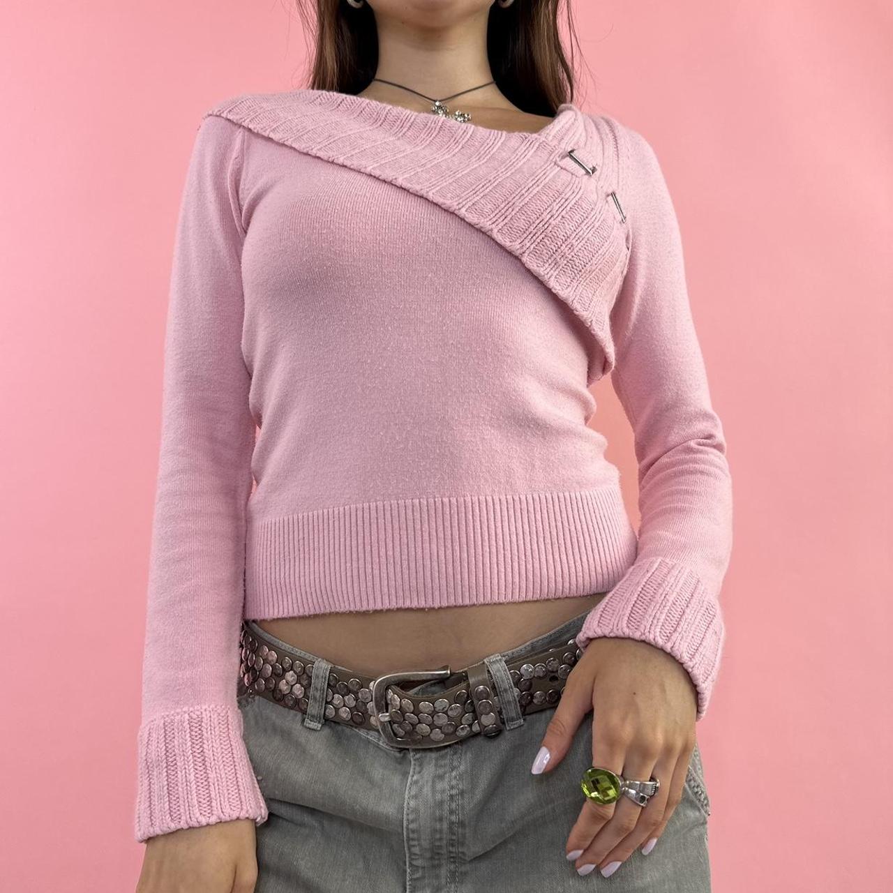 vintage super soft baby pink fitted jumper from the... Depop