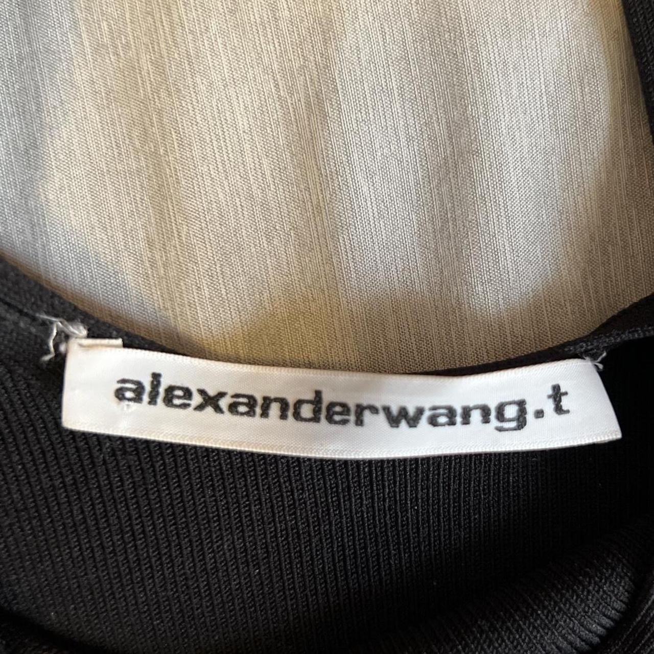 T By Alexander Wang Bodycon Bi-layer Long Sleeve Logo Crop Top in Black
