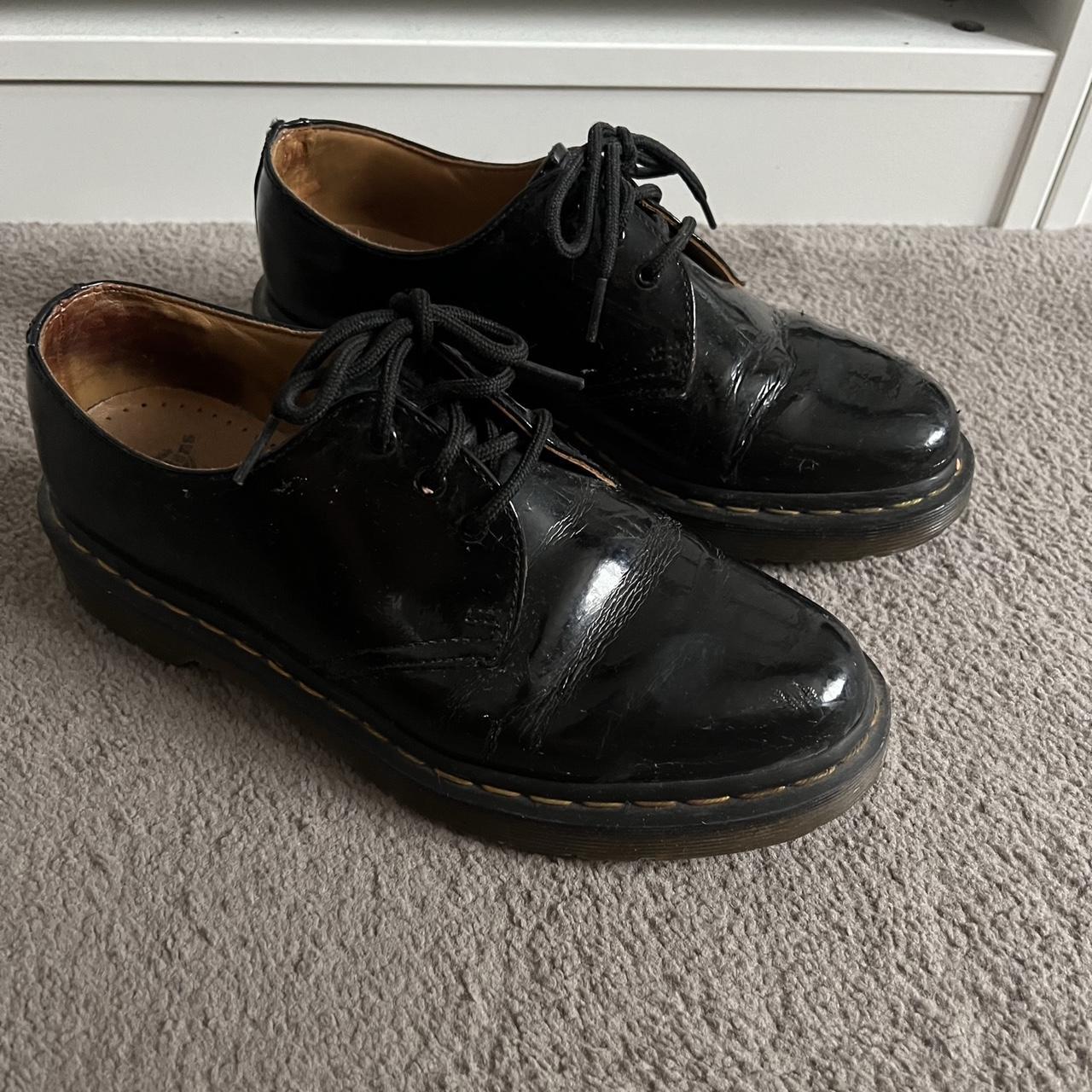 Dr. Martens black patent shoes size 6 Used... - Depop