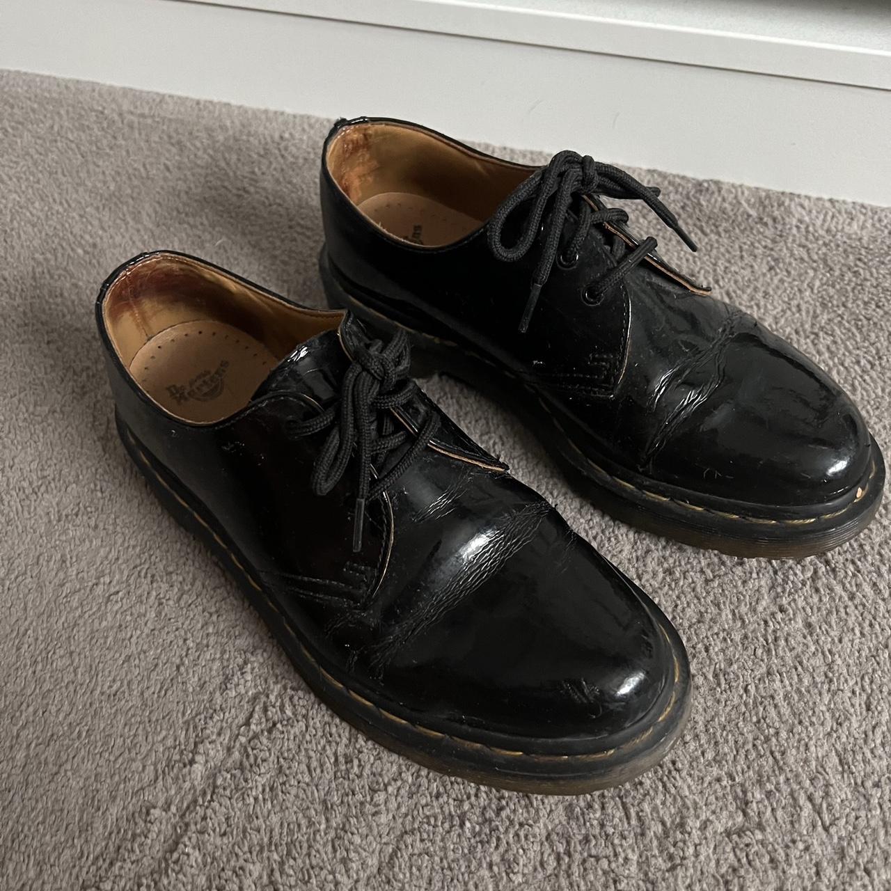 Dr. Martens black patent shoes size 6 Used... - Depop