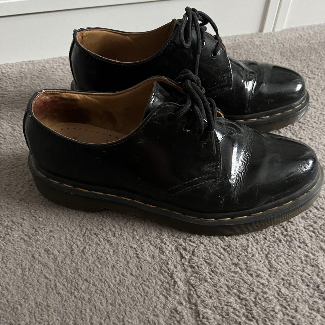 Dr. Martens black patent shoes size 6 Used... - Depop