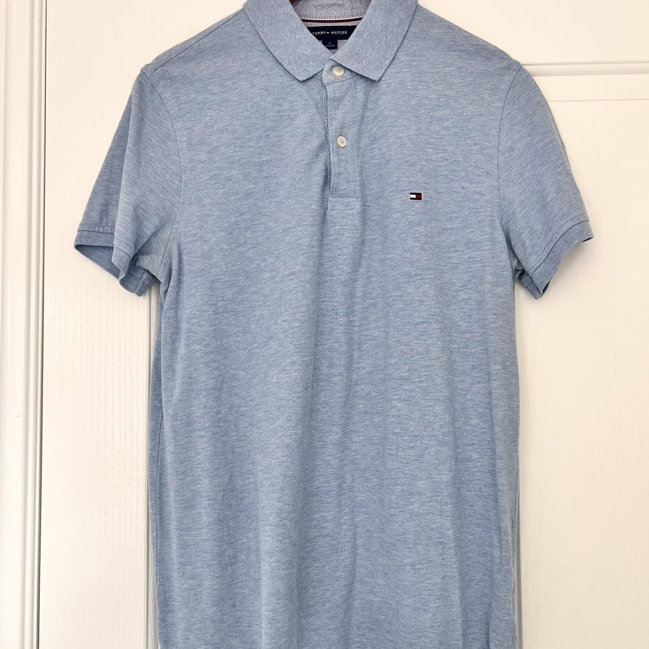 Medium slim fit pale blue Tommy Hilfiger polo shirt.... - Depop