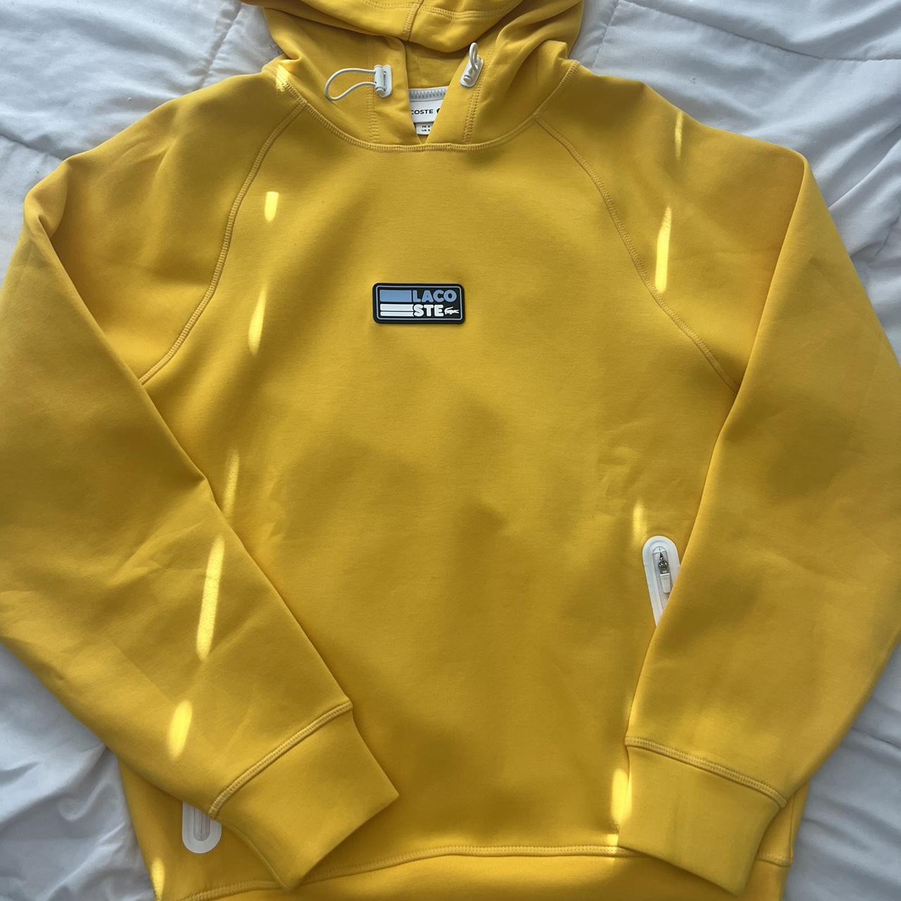 yellow lacoste hoodie size: s great condition, no... - Depop