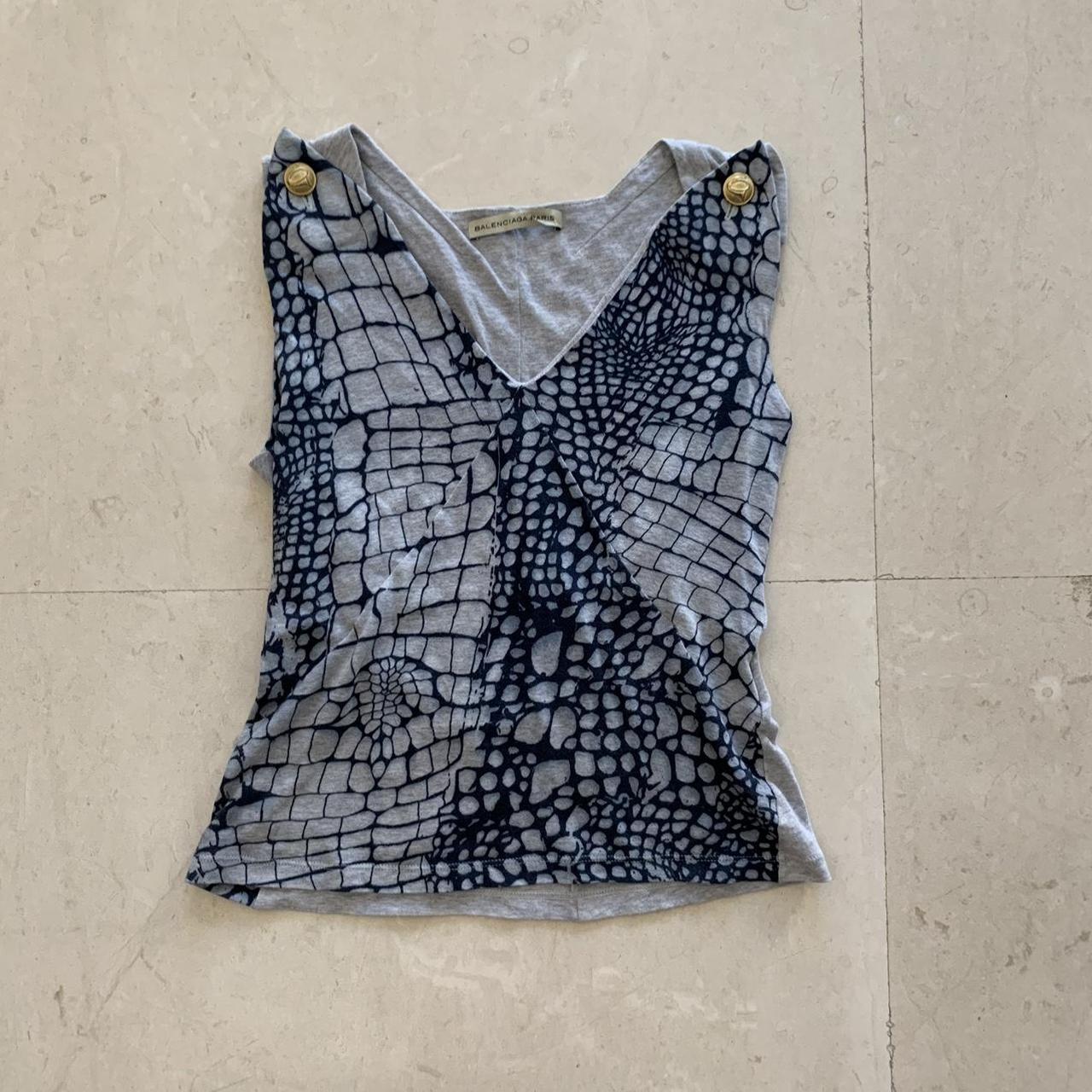 Balenciaga Women's Blue and Grey Top | Depop