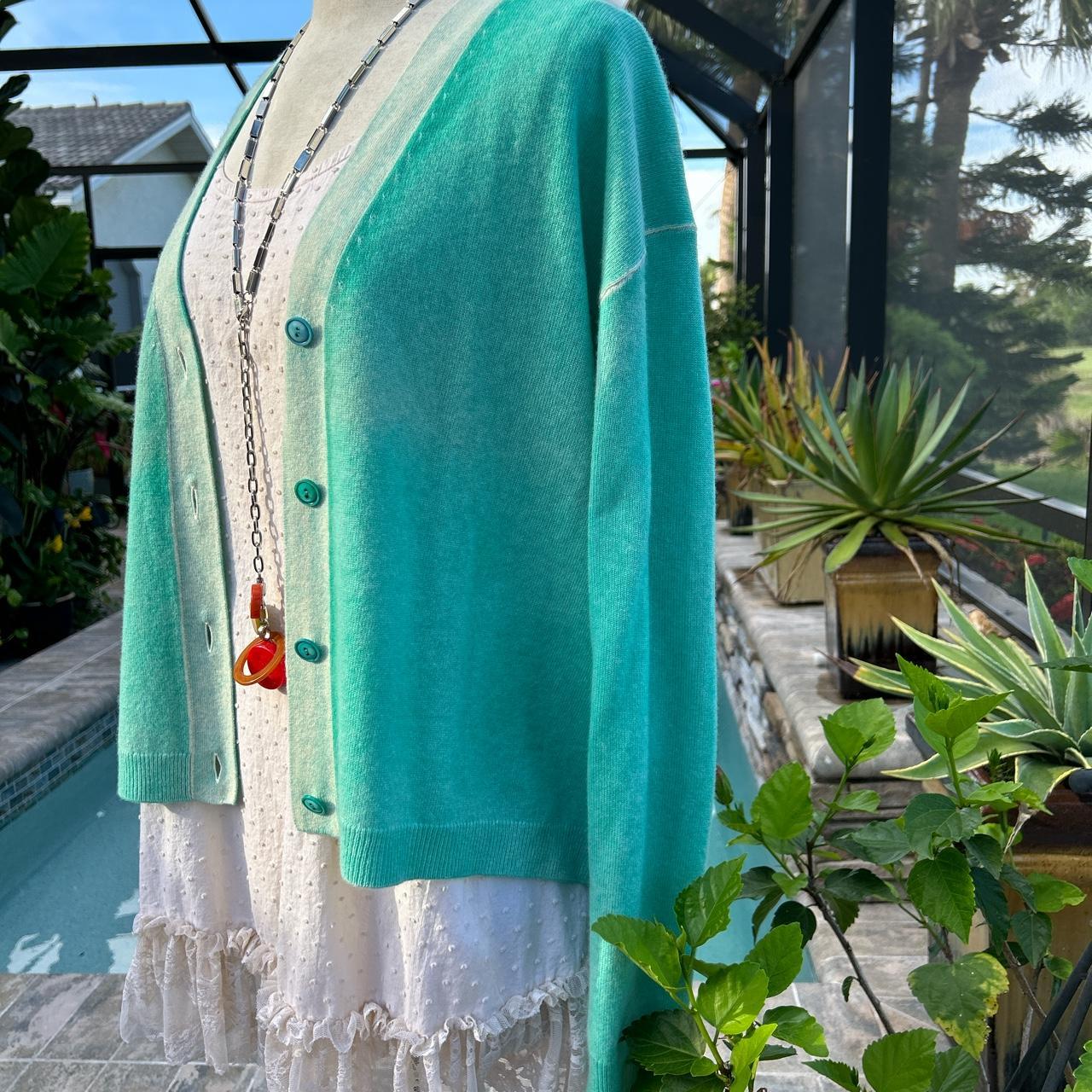 J.Crew Women's Green and Cream Cardigan Depop