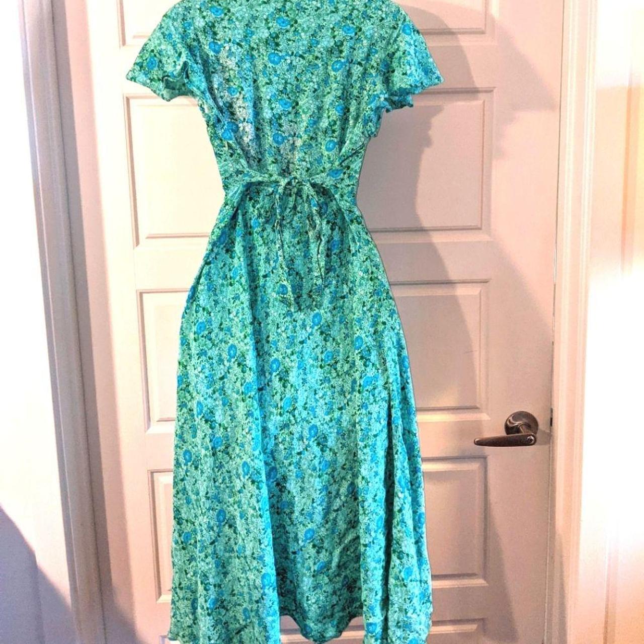 Vintage outlet 90's Coldwater Creek Blue/Green Floral Dress with Embroidered detail