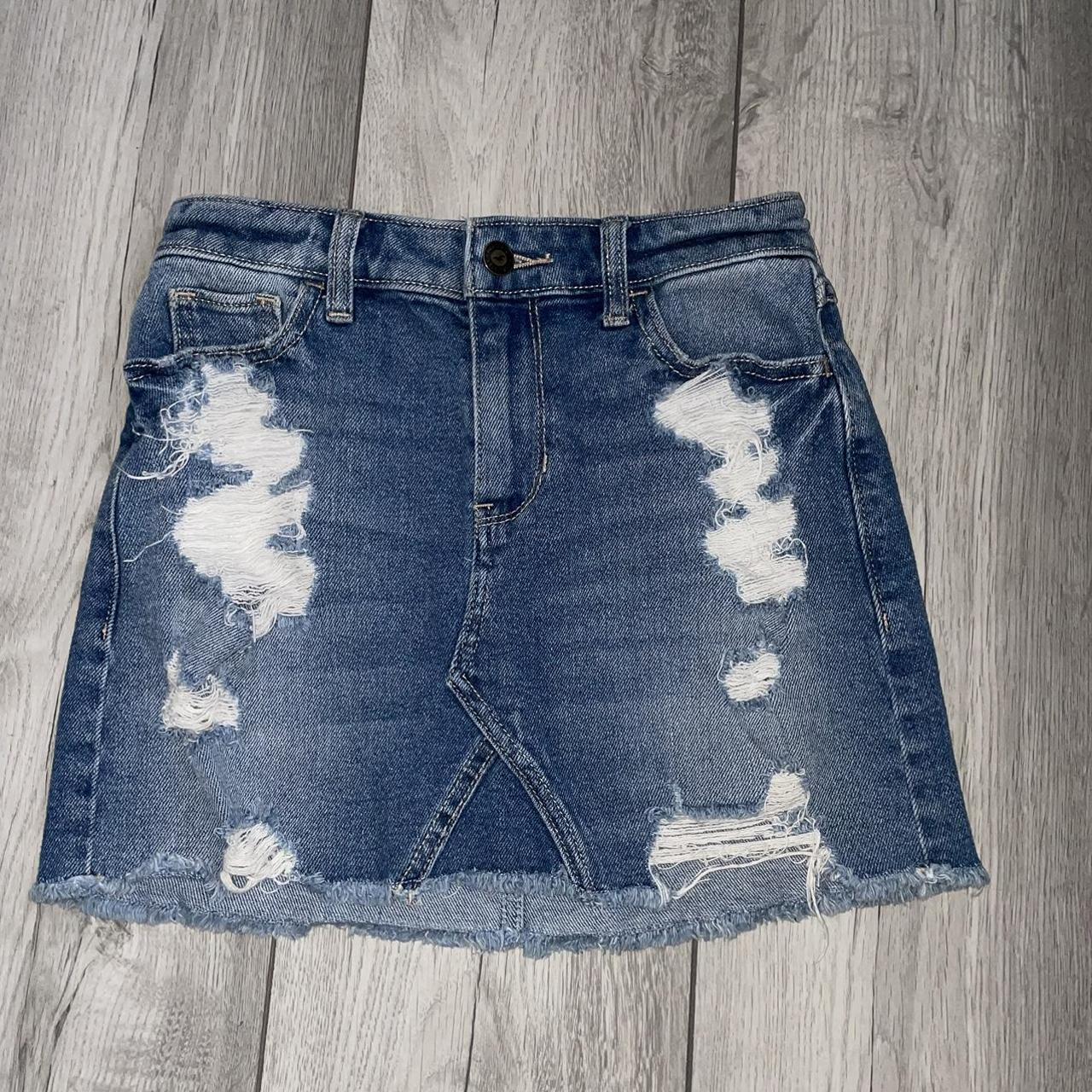 Hollister Denim Skirt Size 0 waist 24 would fit. Depop