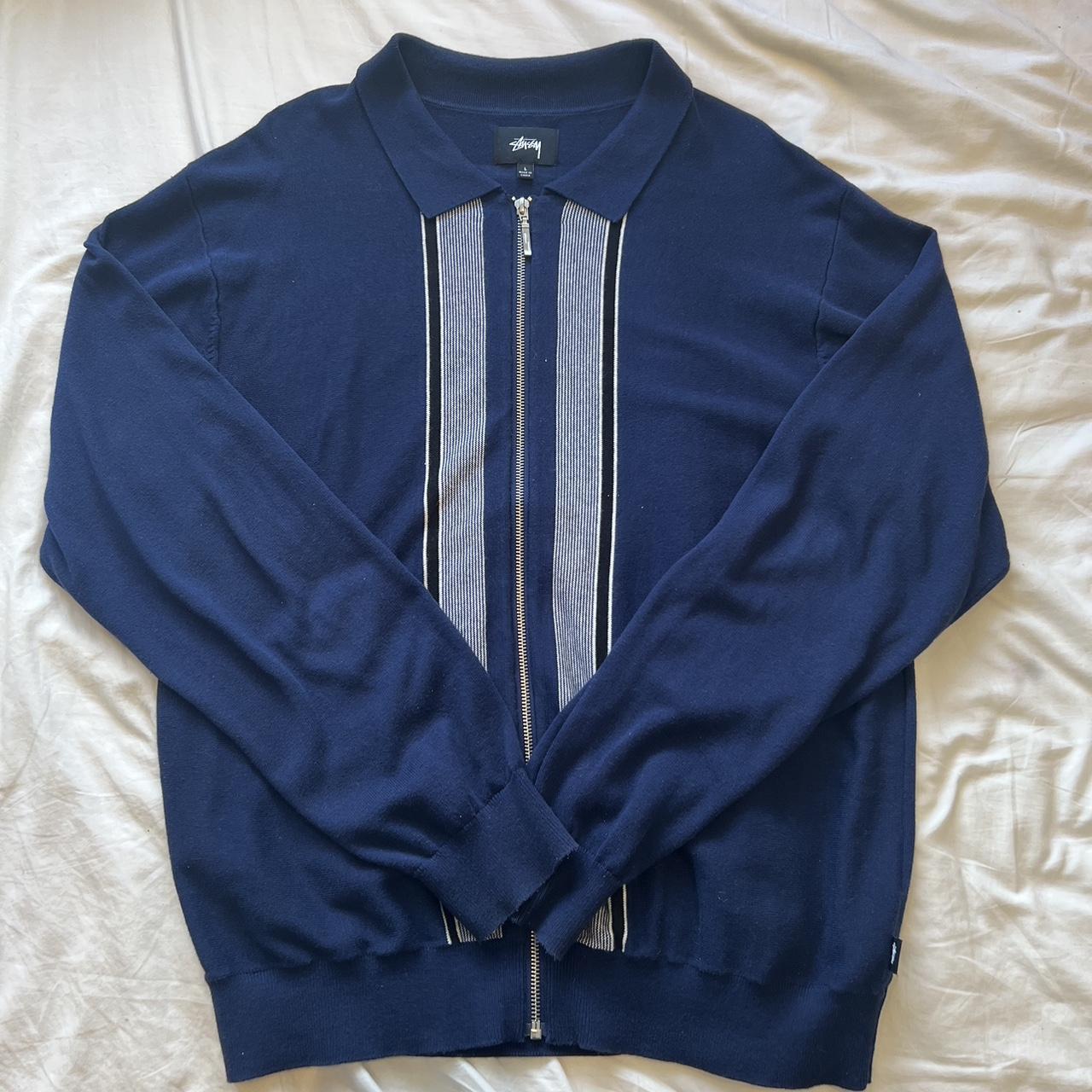 Stussy zip up knit Large Great condition Navy Send... - Depop