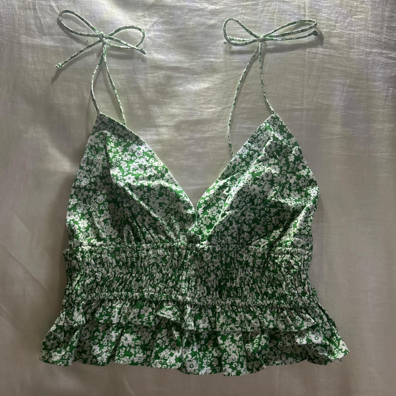 Sim & Sam Green and white floral crop top | Depop