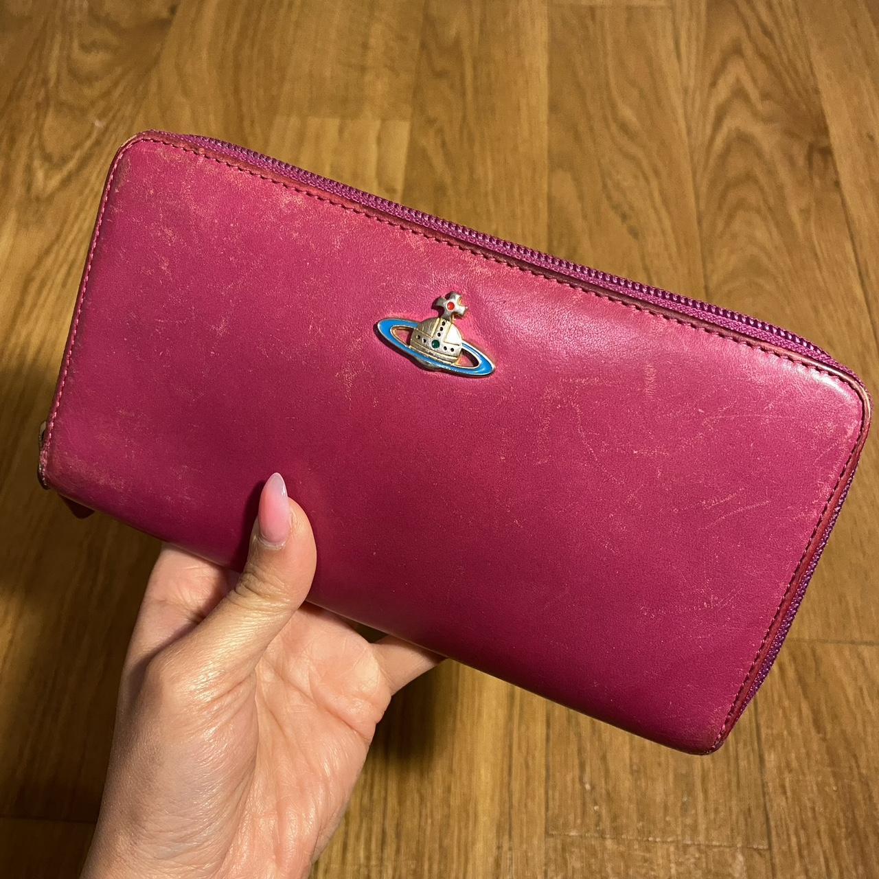 ★Vivienne Westwood★ Medium Zipper Wallet Pink 5107004JUS00 Vivienne Westwood Pink Leather Tri-Fold Wallet gold Orb