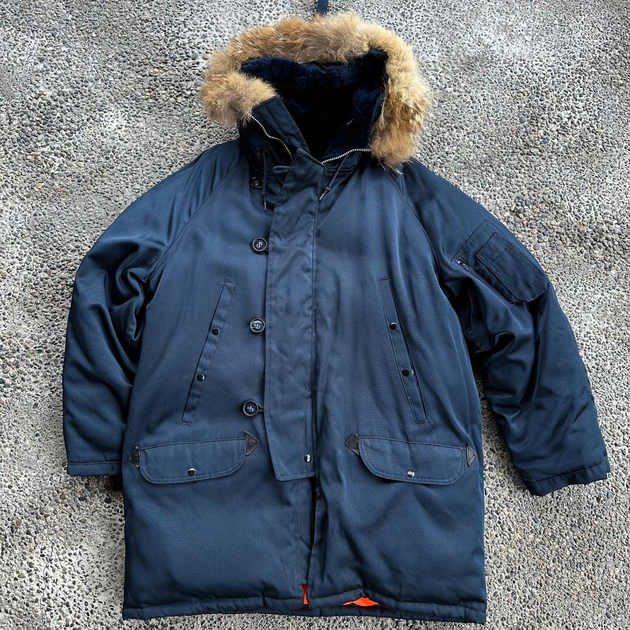 Men's Navy and Orange Coat | Depop