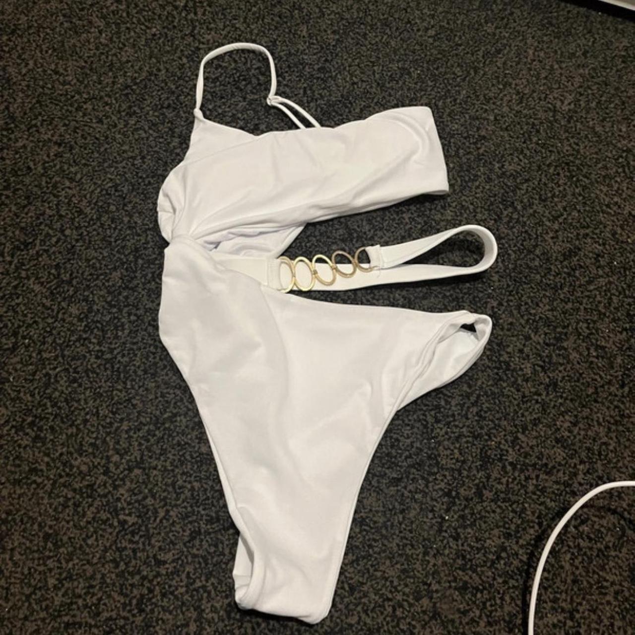 SHEIN Women's White and Gold Swimsuit-one-piece | Depop